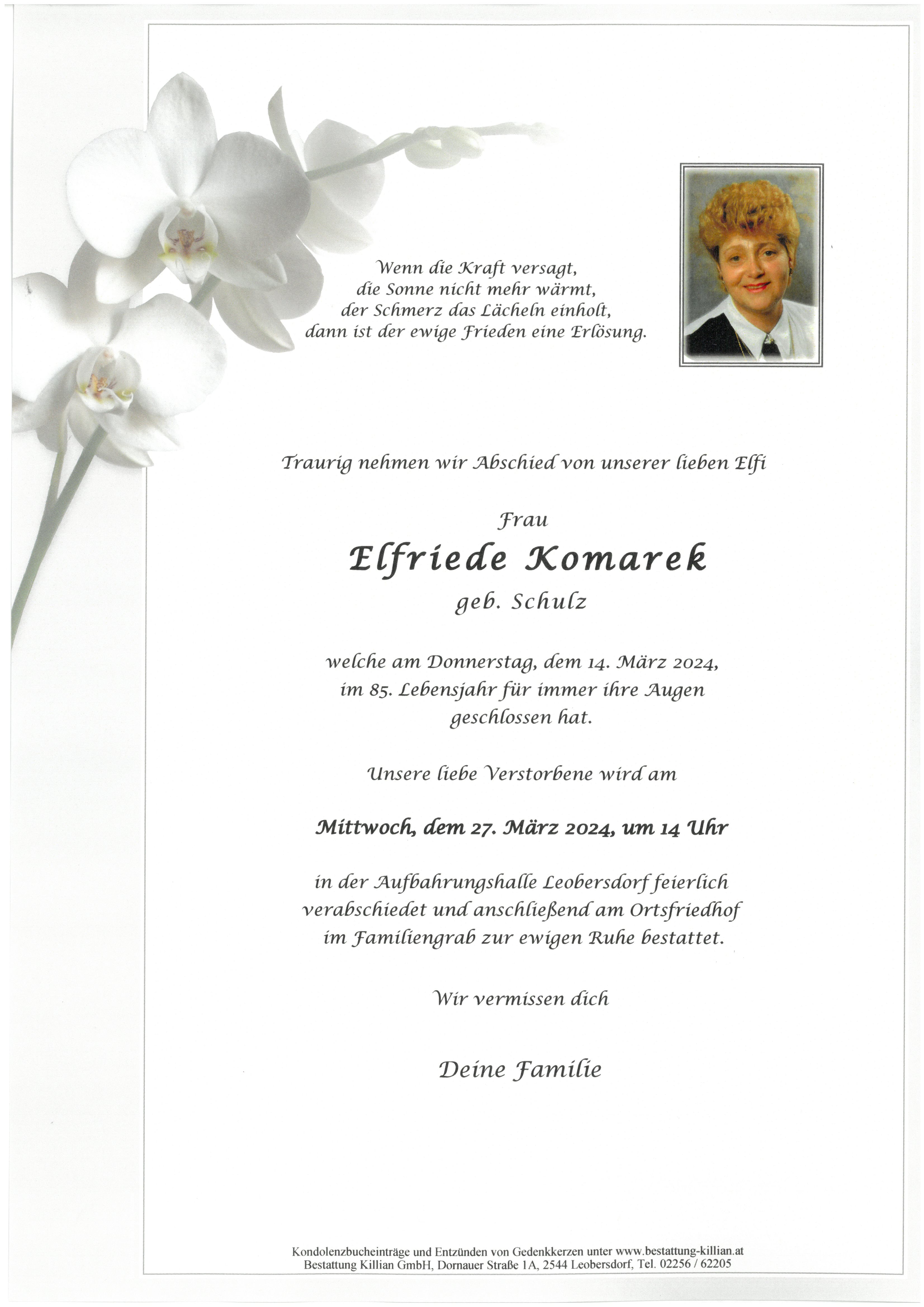 Traueranzeige von Elfriede Komarek