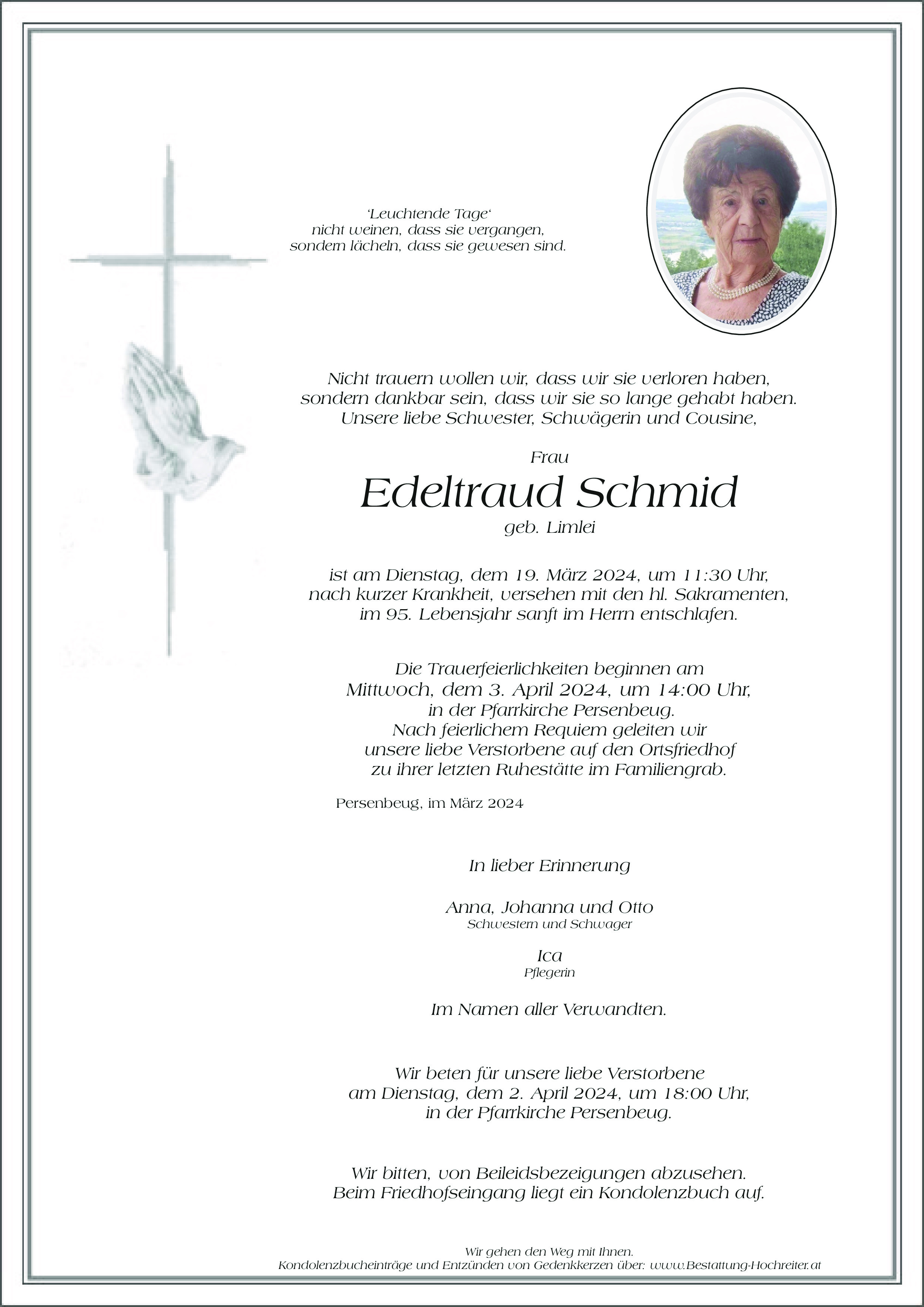 Traueranzeige von Edeltraud Schmid