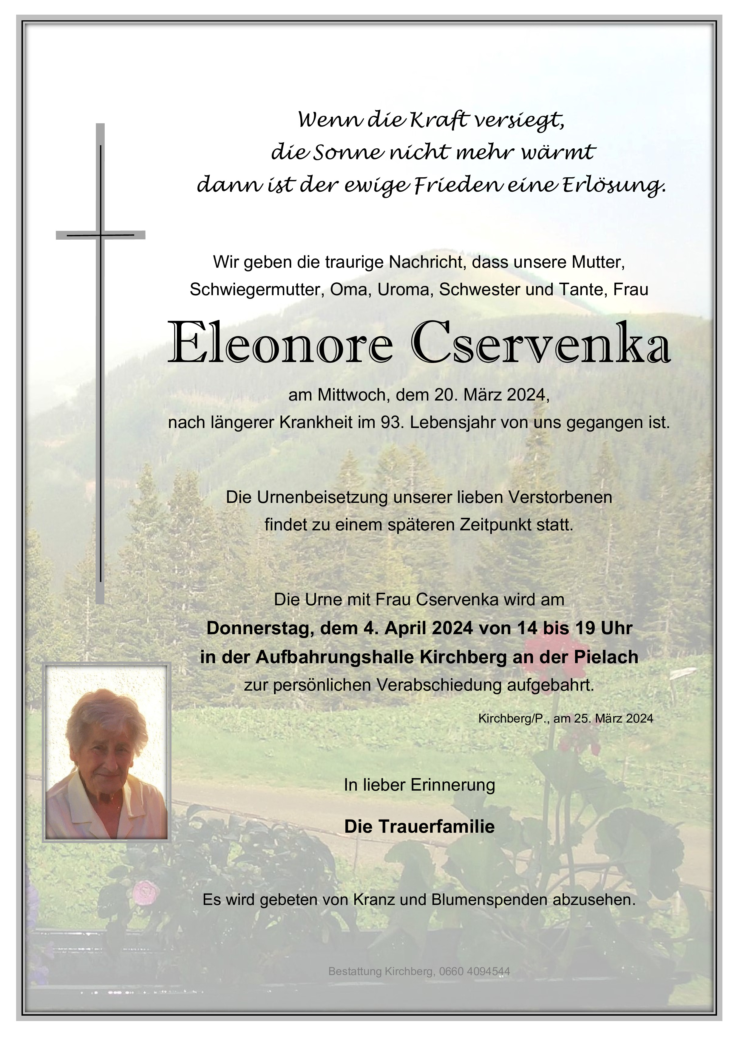 Traueranzeige von Eleonore Cservenka