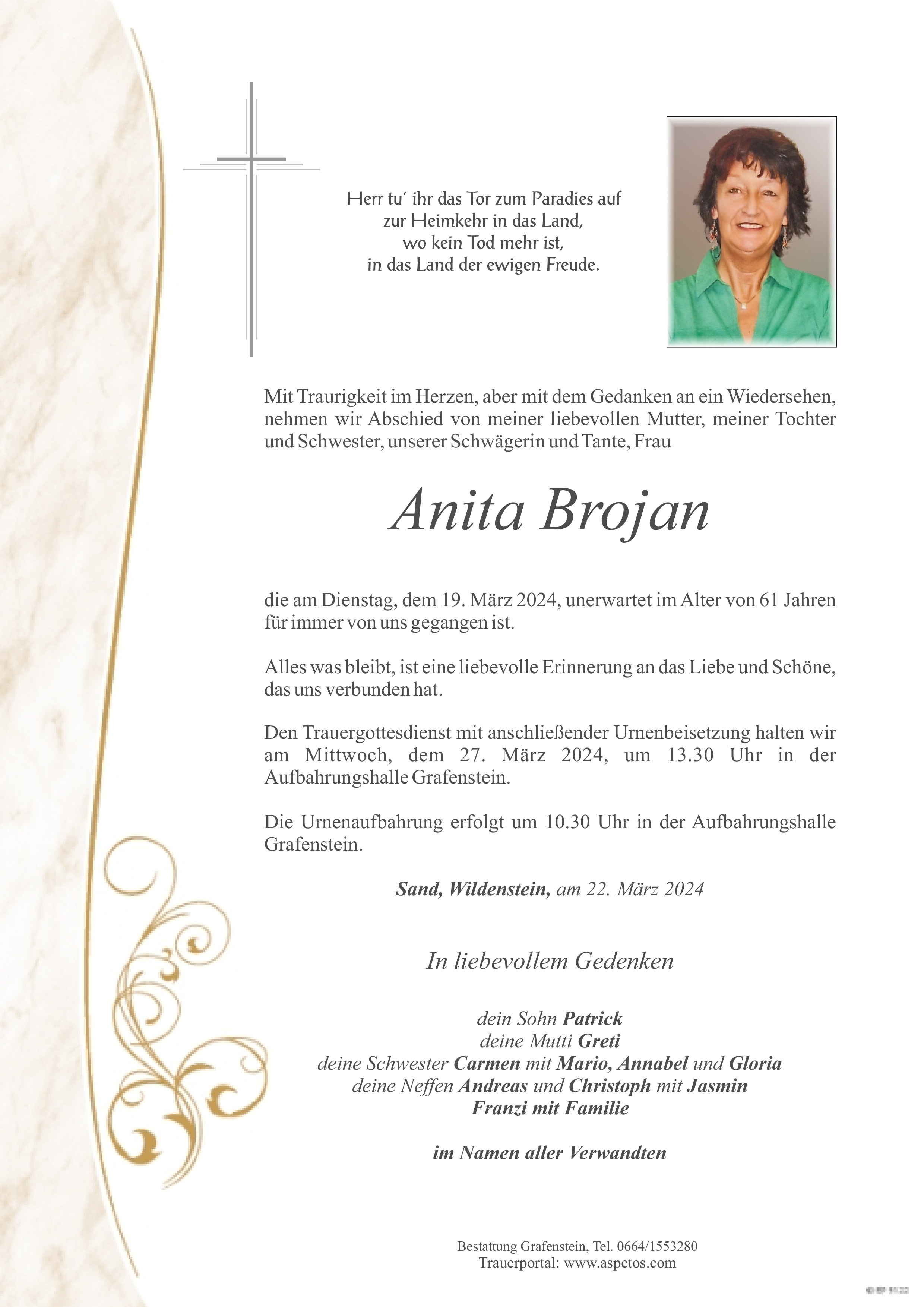 Traueranzeige von Anita Brojan