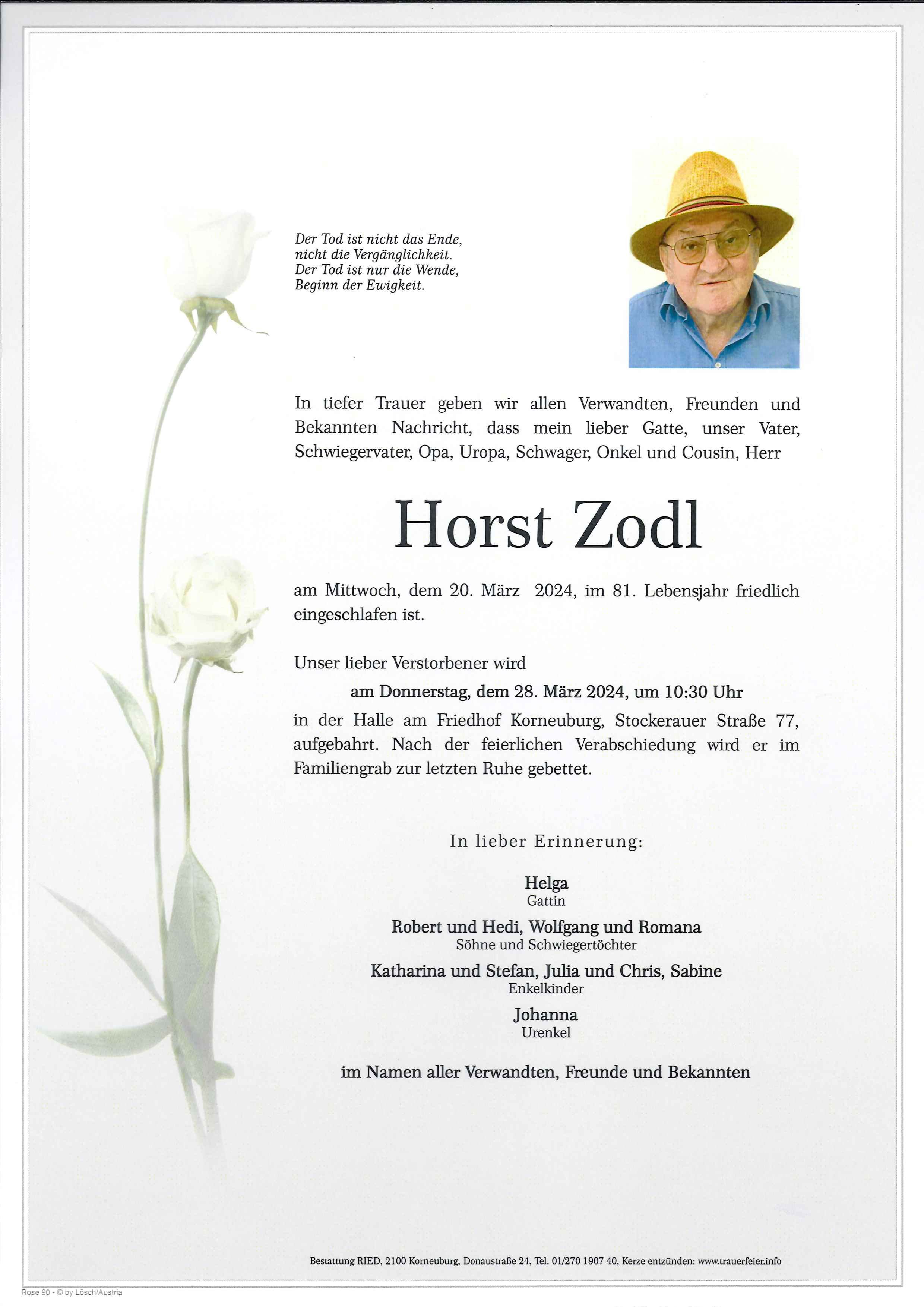 Traueranzeige von Horst Zodl