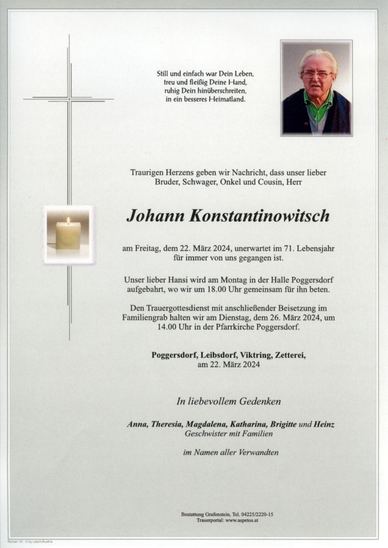 Traueranzeige von Johann Konstantinowitsch