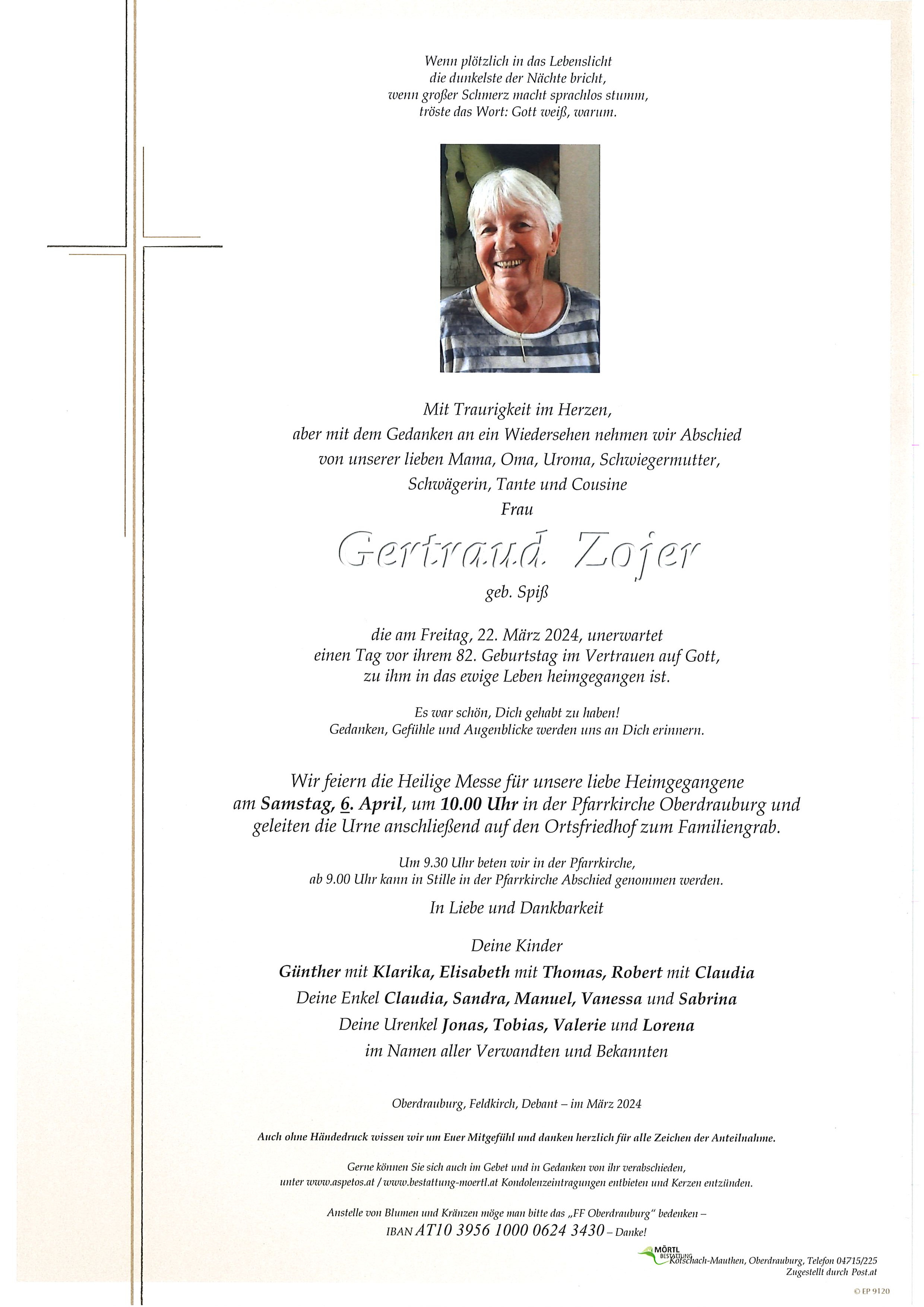 Traueranzeige von Gertraud Zojer