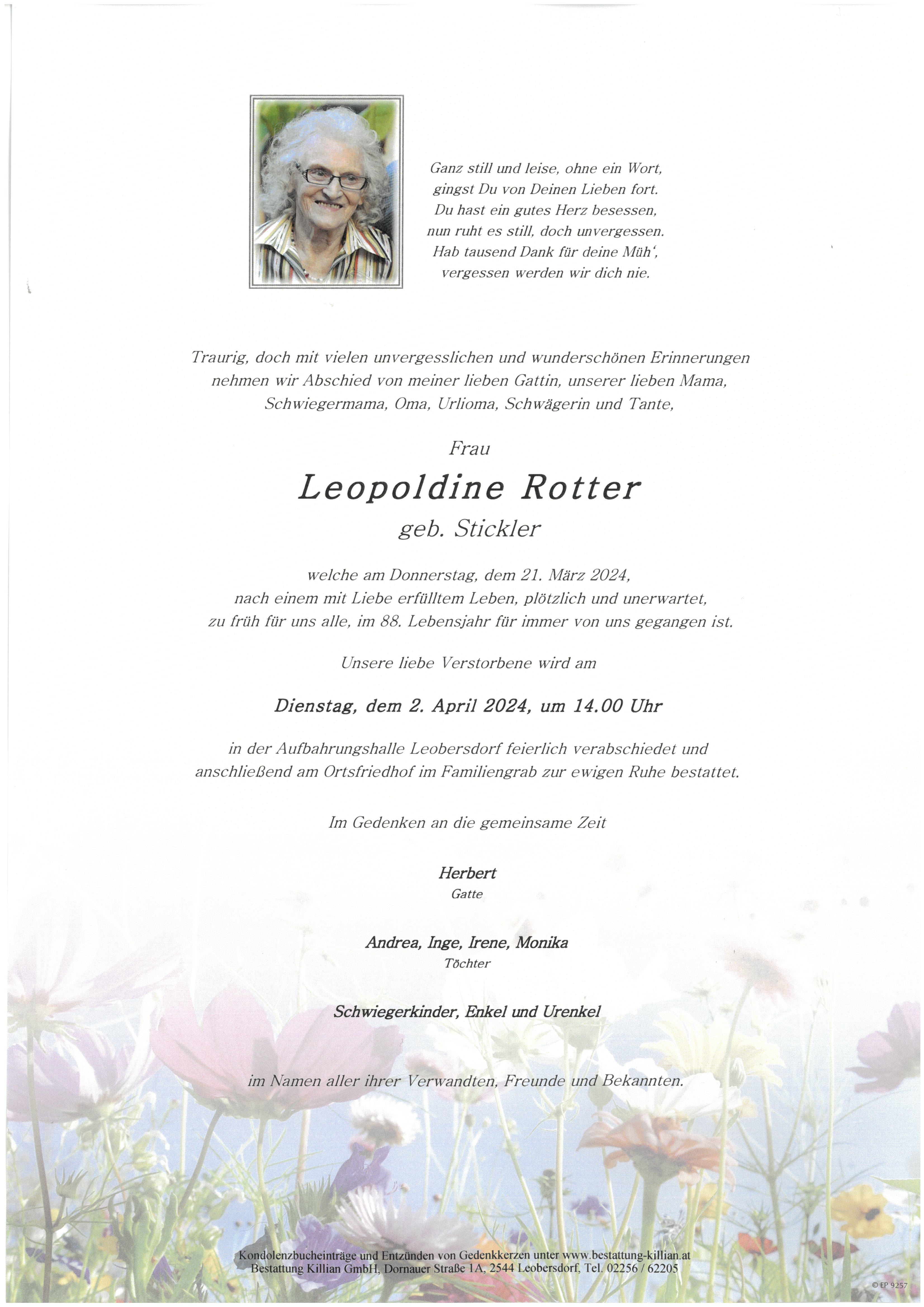 Traueranzeige von Leopoldine Rotter