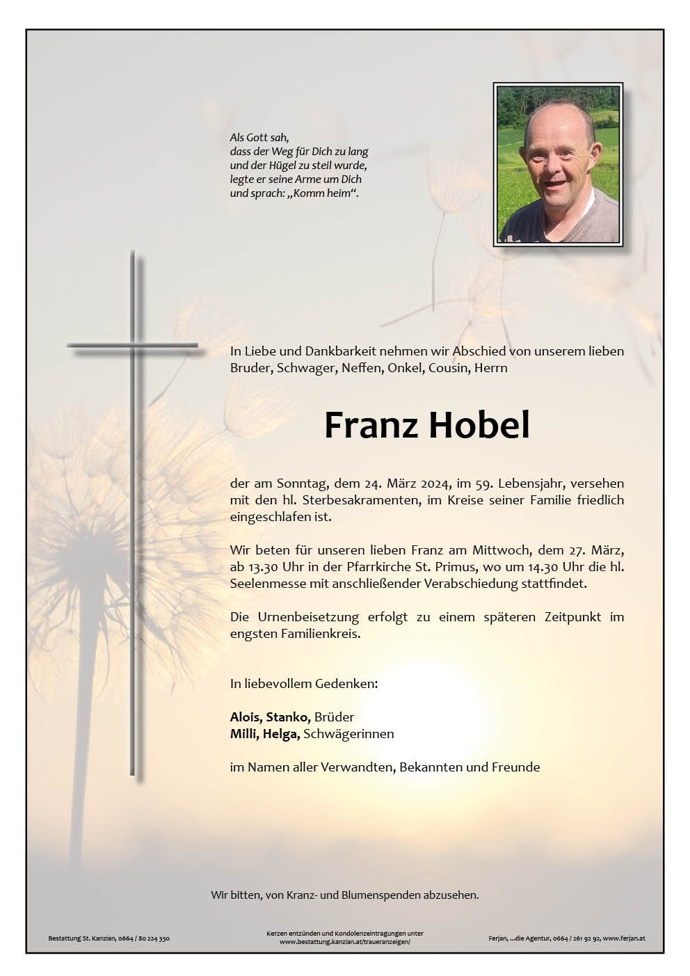 Traueranzeige von Franz Hobel