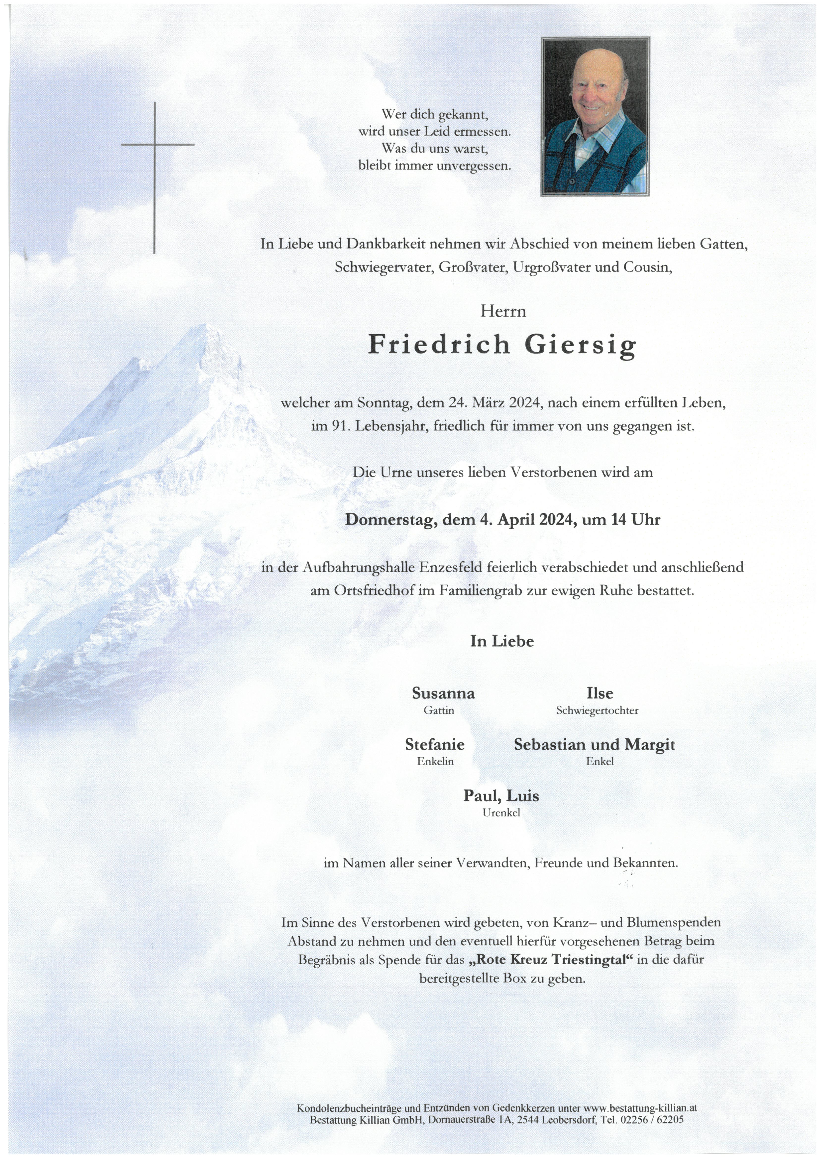 Traueranzeige von Friedrich Giersig