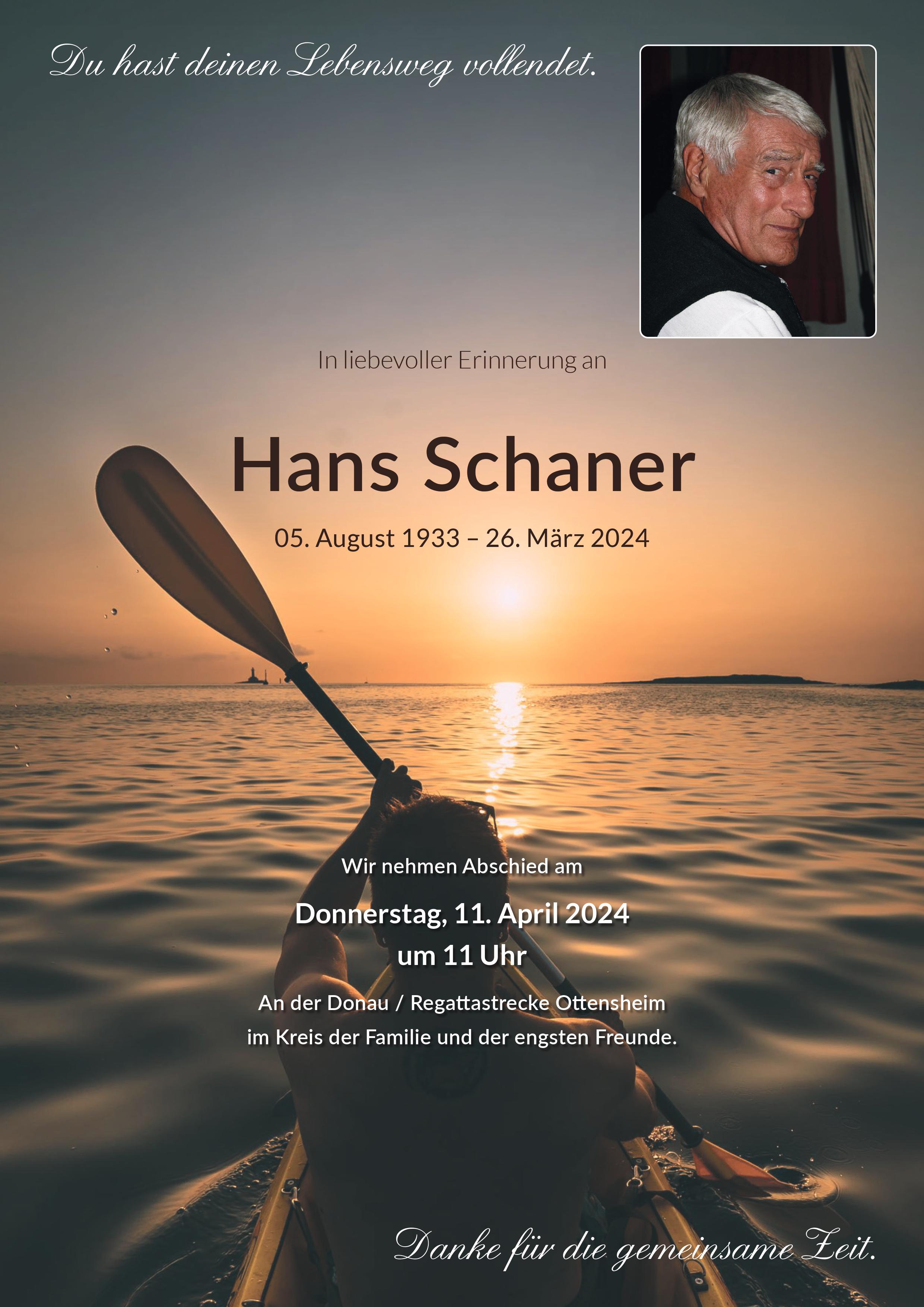 Traueranzeige von Ing. Johann Schaner