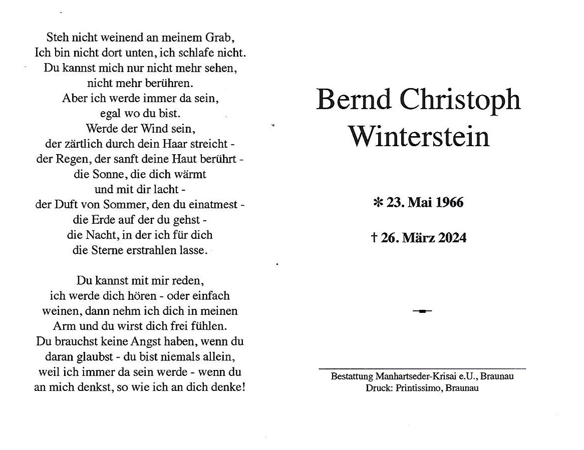 Traueranzeige von Bernd Christoph Winterstein