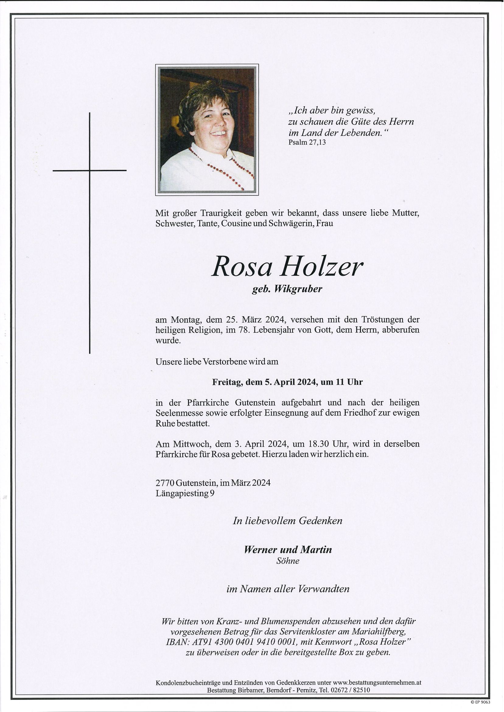 Traueranzeige von Rosa Holzer