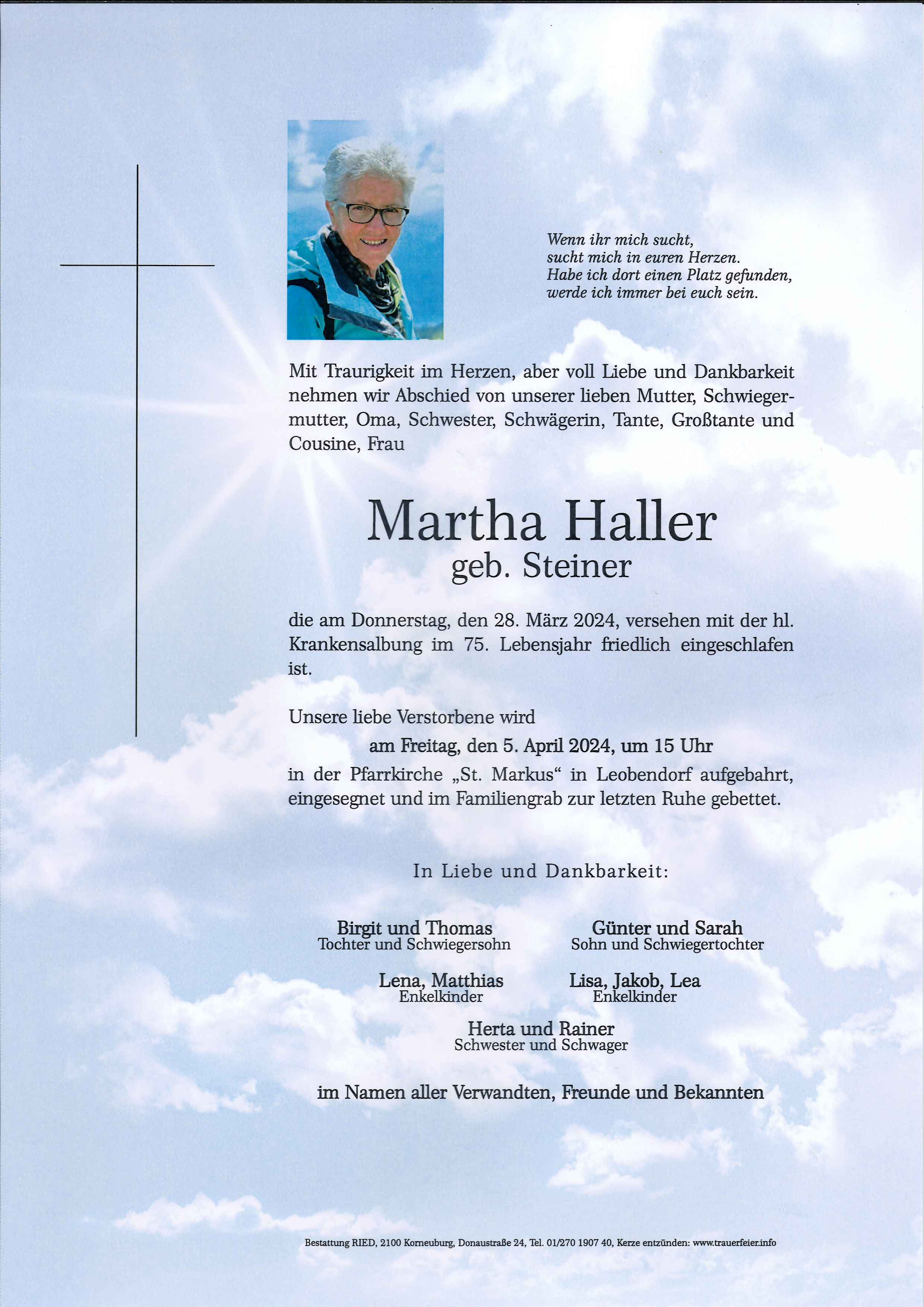 Traueranzeige von Martha  Haller