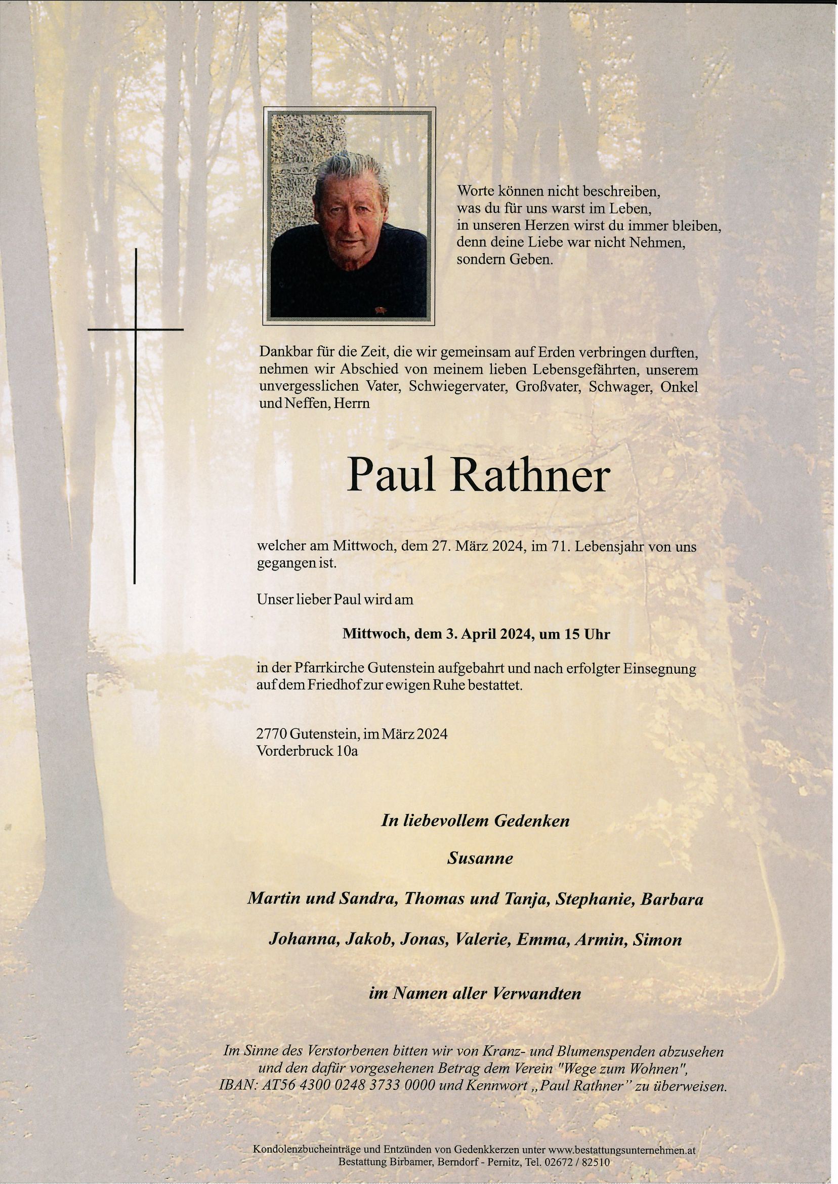 Traueranzeige von Paul Rathner