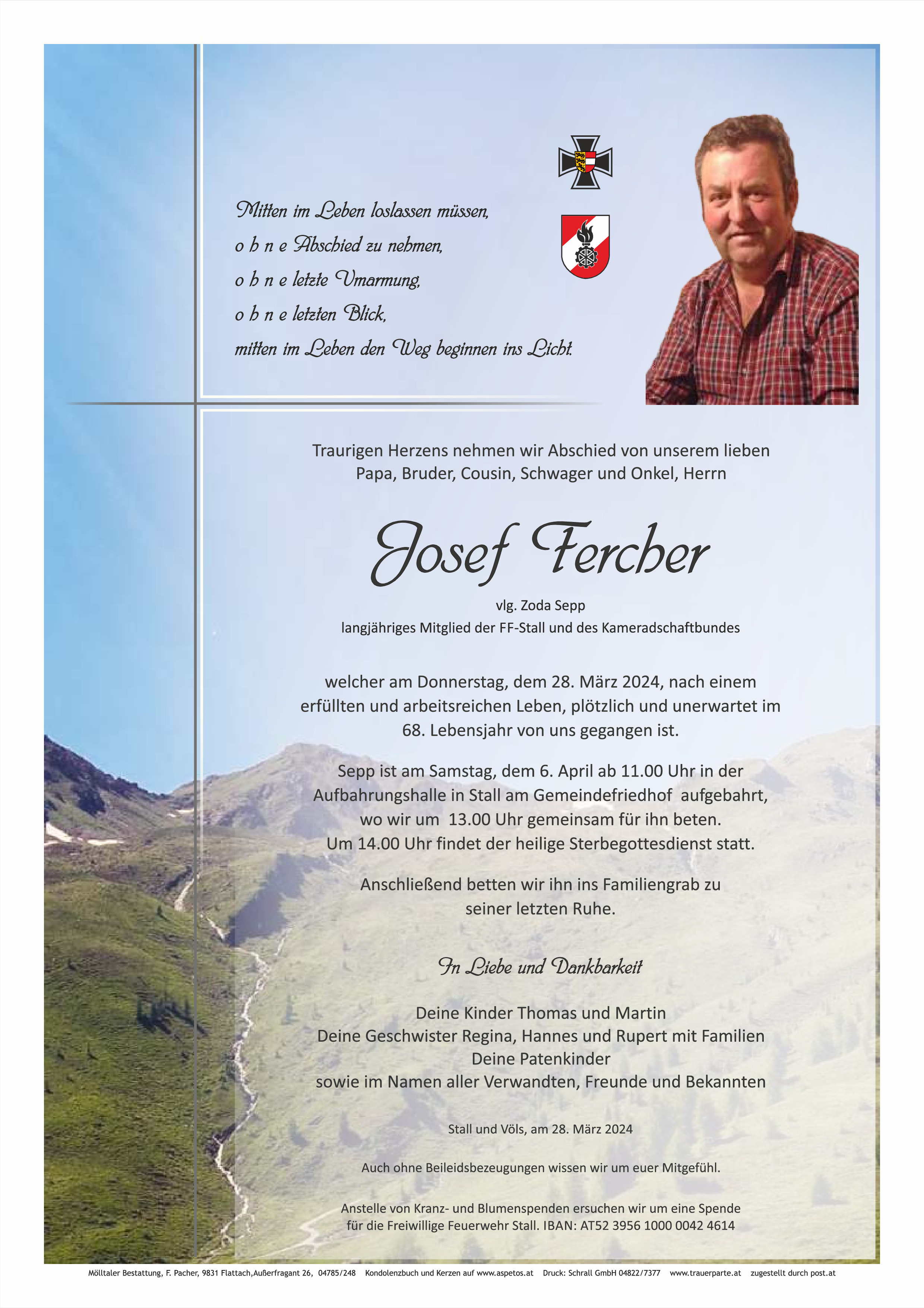 Traueranzeige von Josef Fercher