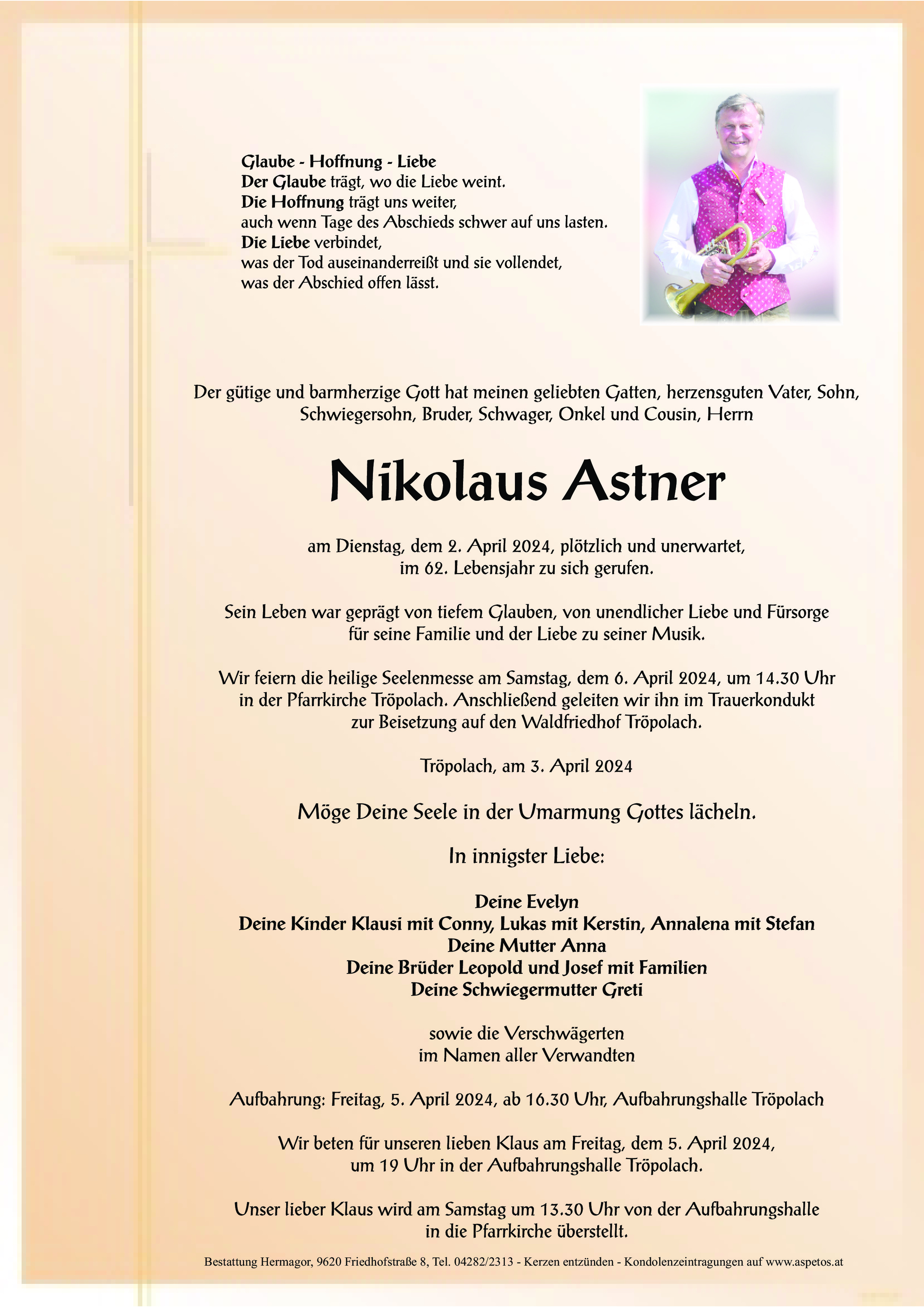 Traueranzeige von Nikolaus Astner