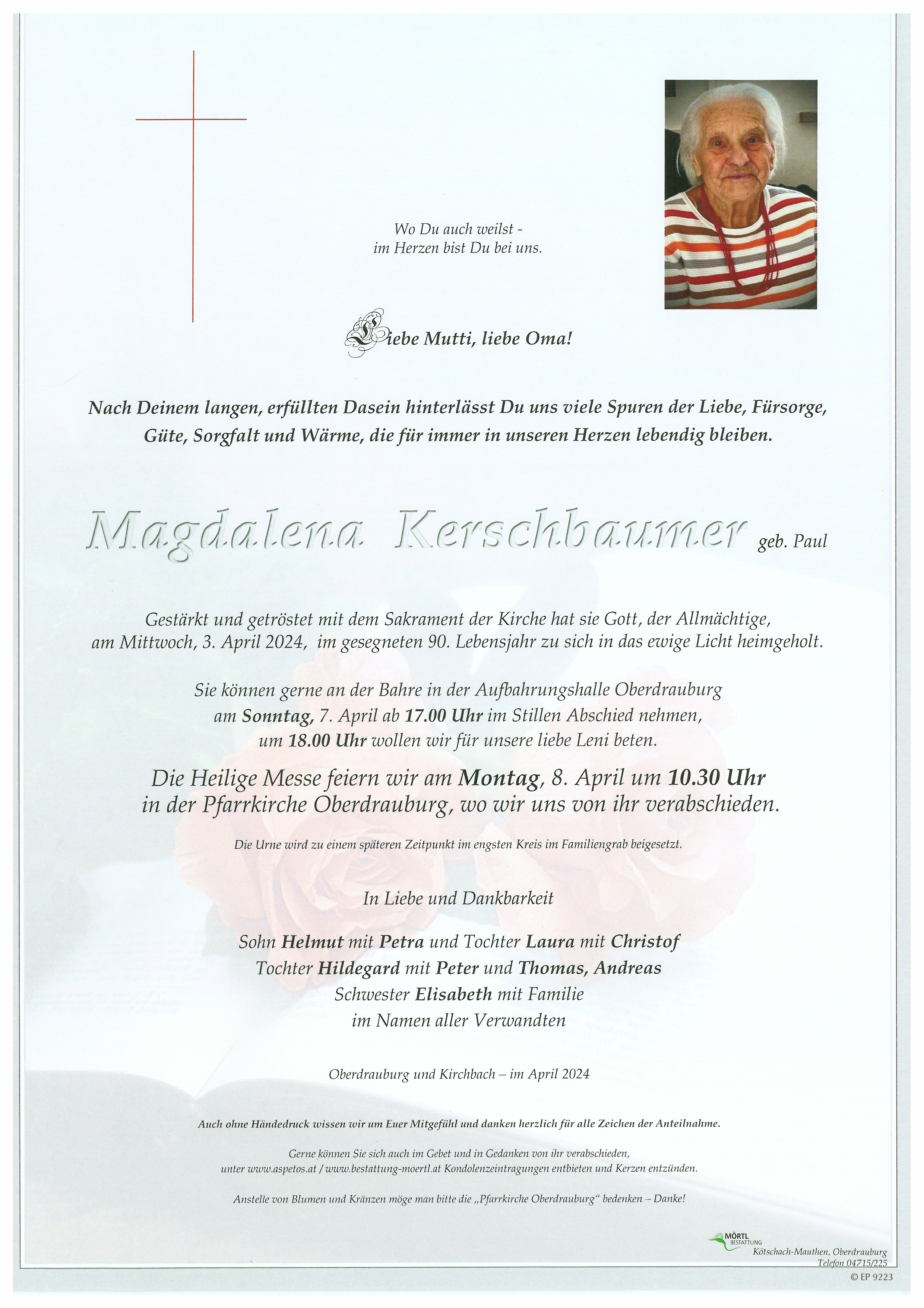Traueranzeige von Magdalena Kerschbaumer