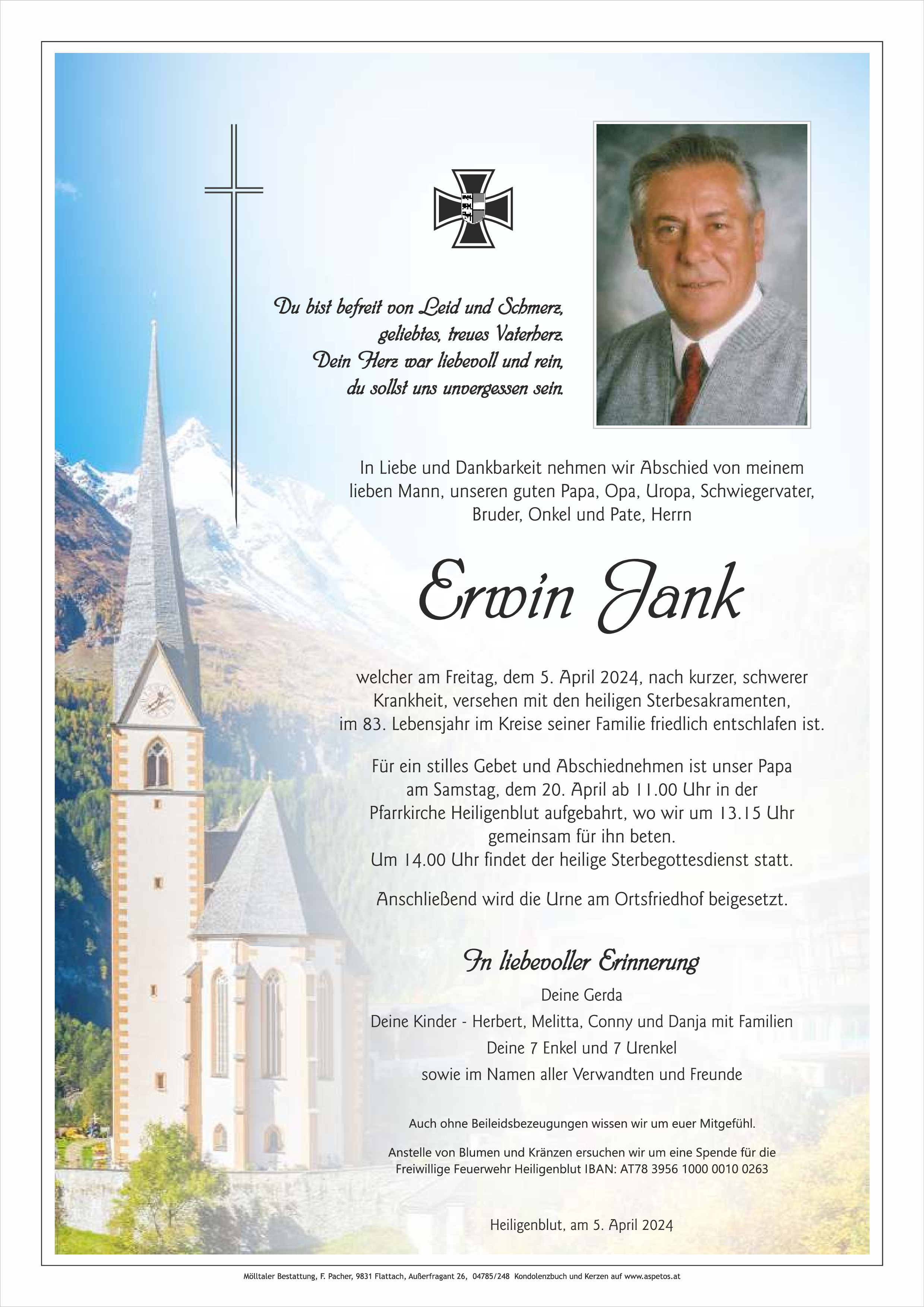 Traueranzeige von Jank Erwin