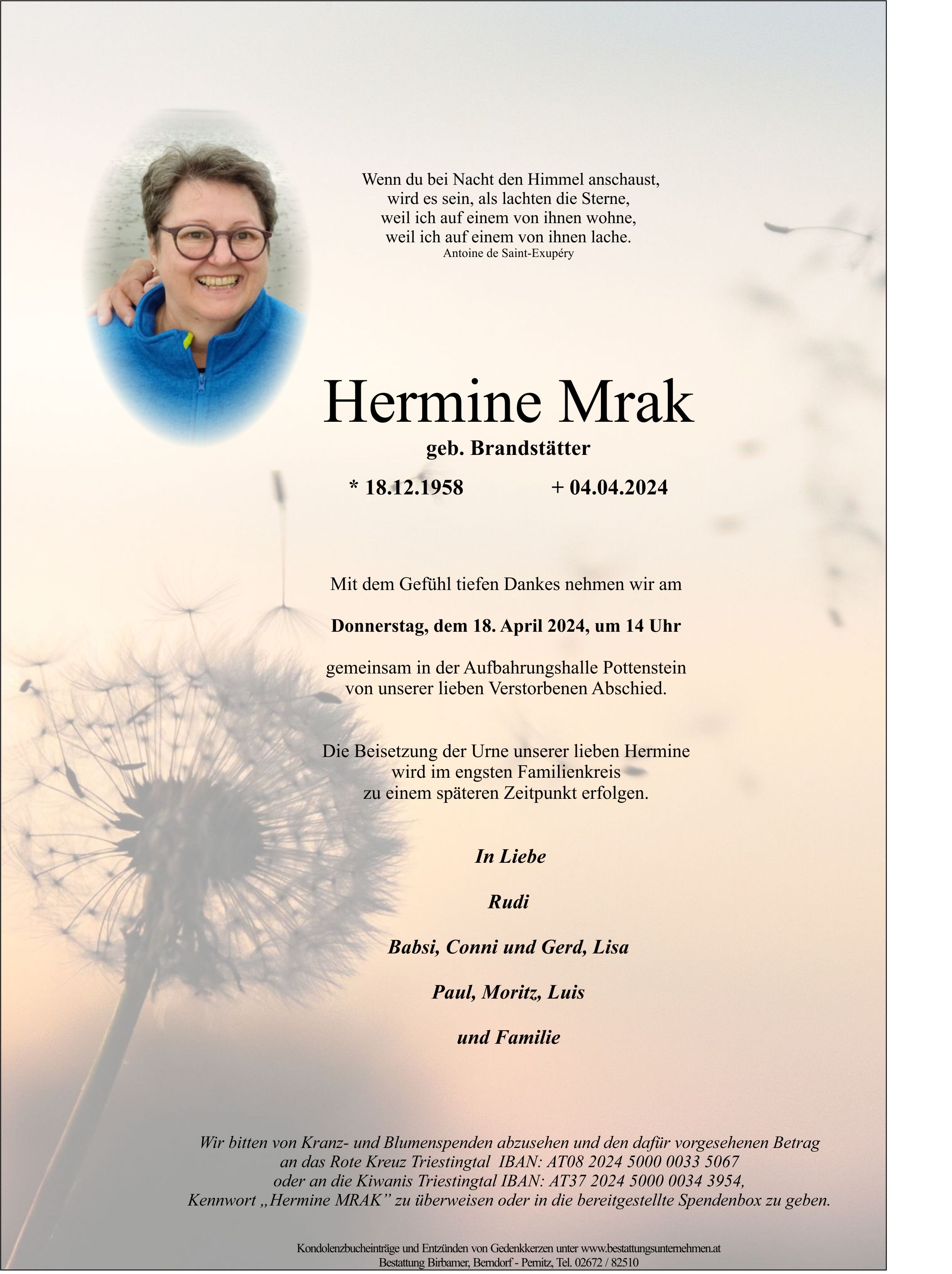Traueranzeige von Hermine Mrak