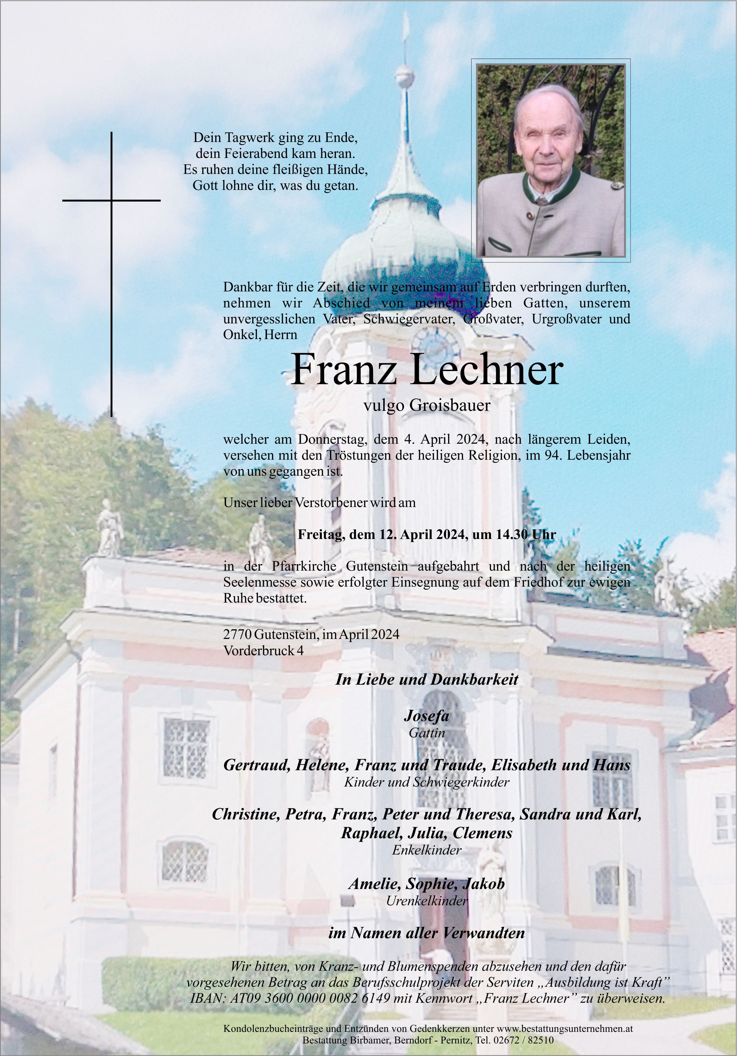 Traueranzeige von Franz Lechner