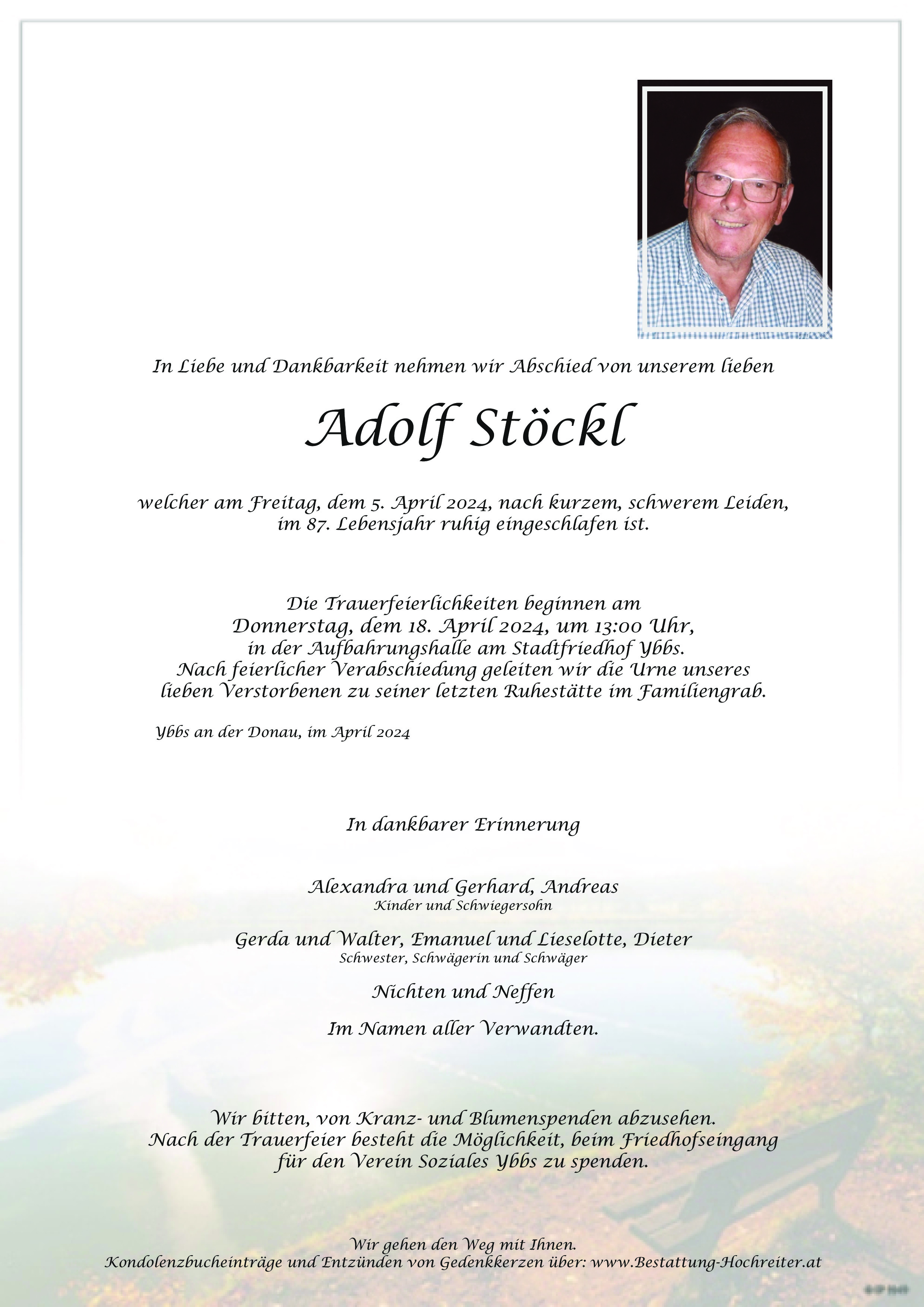 Traueranzeige von Adolf Stöckl