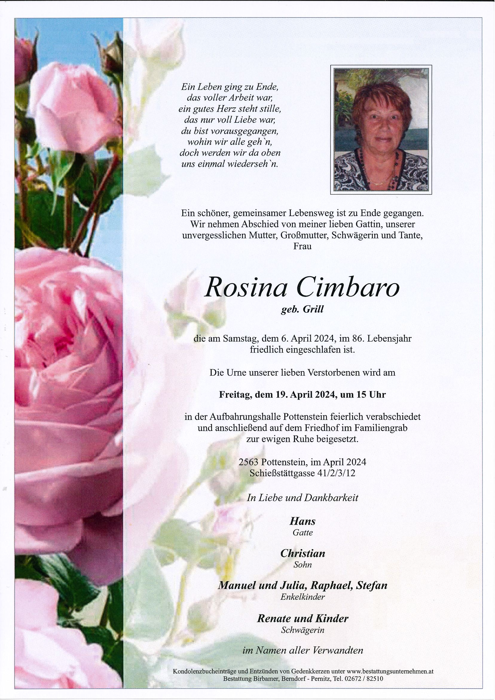Traueranzeige von Rosina Cimbaro