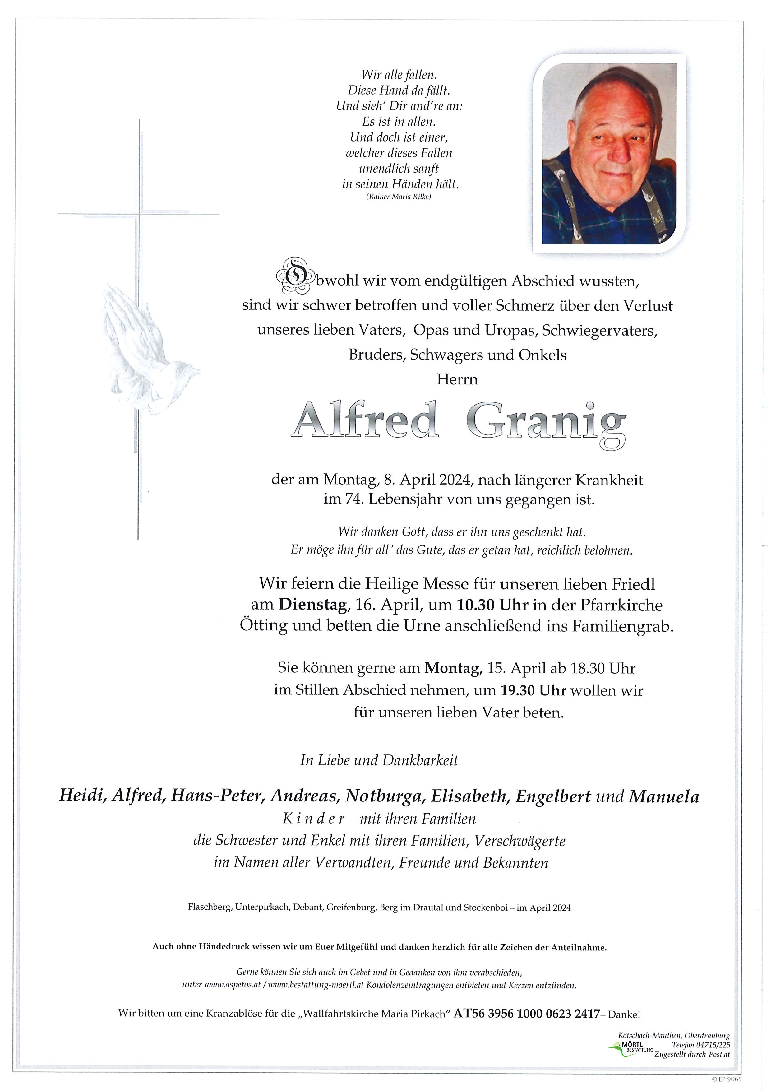 Traueranzeige von Alfred Granig
