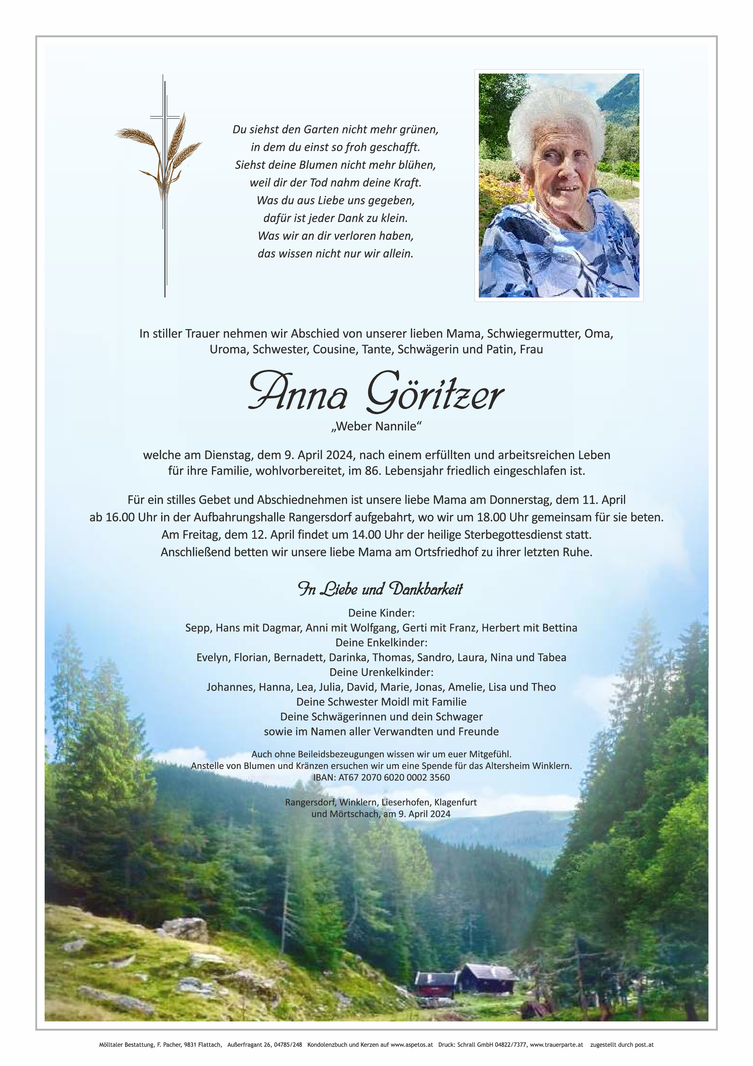 Traueranzeige von Anna Göritzer
