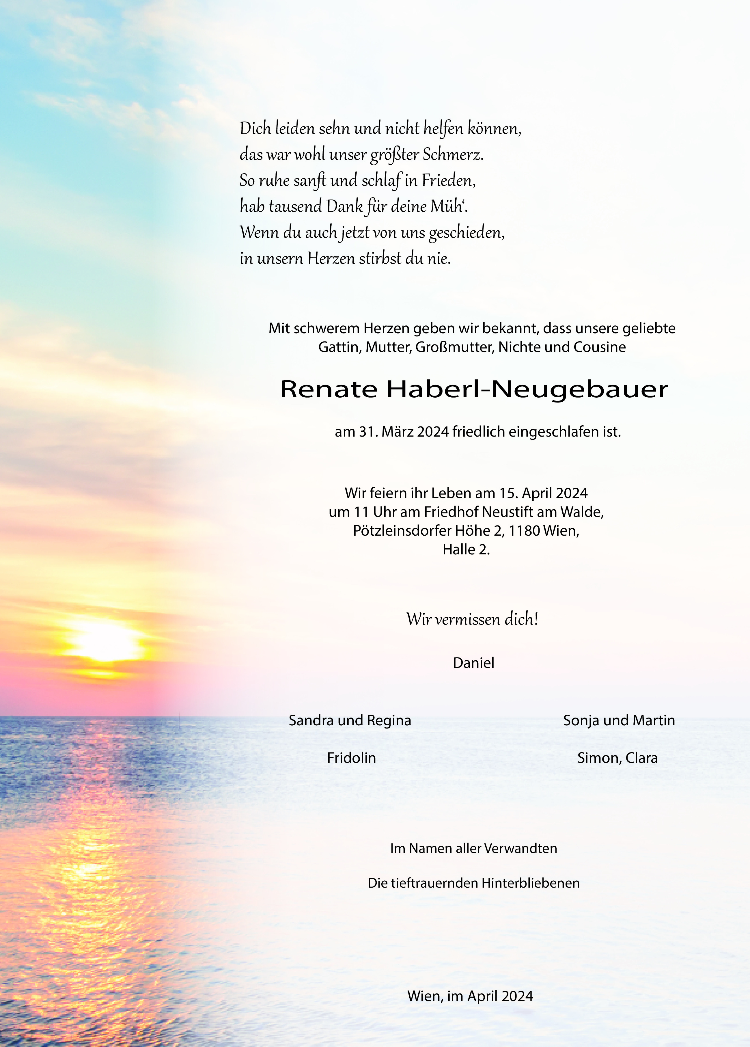 Traueranzeige von Renate Haberl-Neugebauer