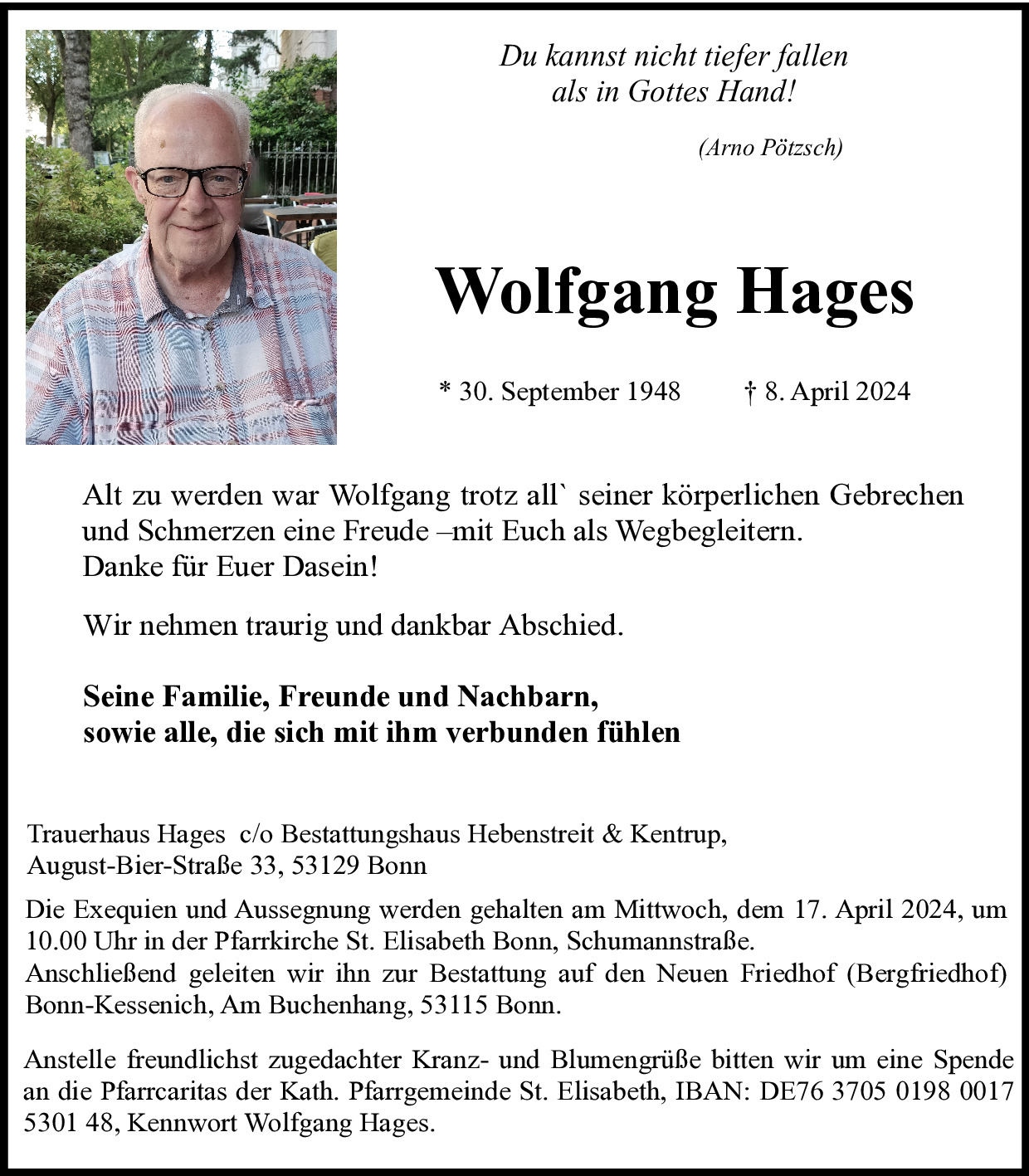 Traueranzeige von Wolfgang Hages