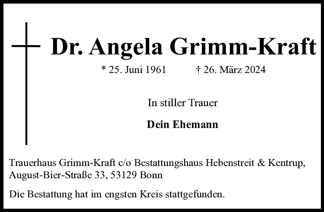 Traueranzeige von Dr. med. Angela Grimm-Kraft