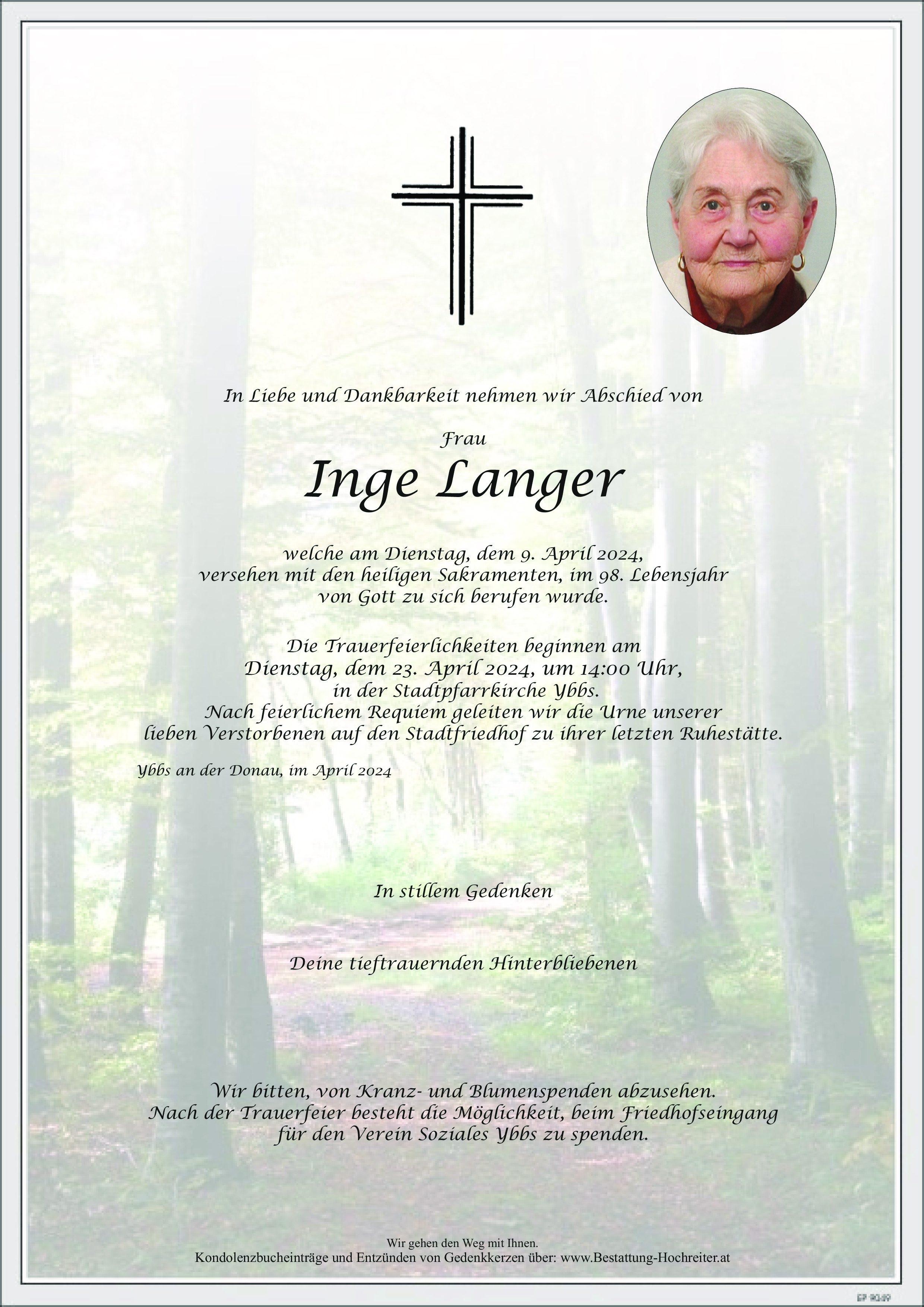 Traueranzeige von Inge Langer