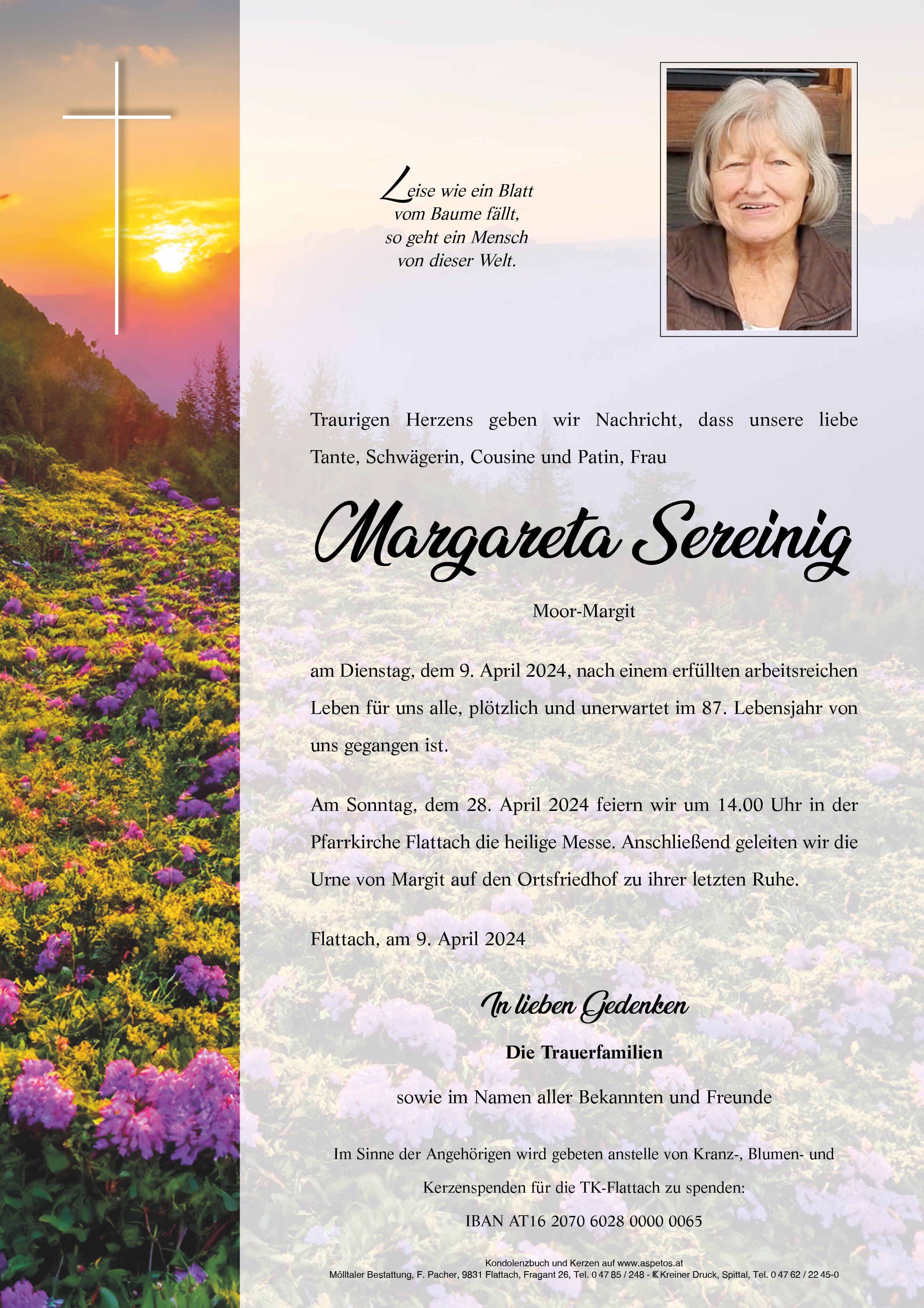 Traueranzeige von Margareta Sereinig