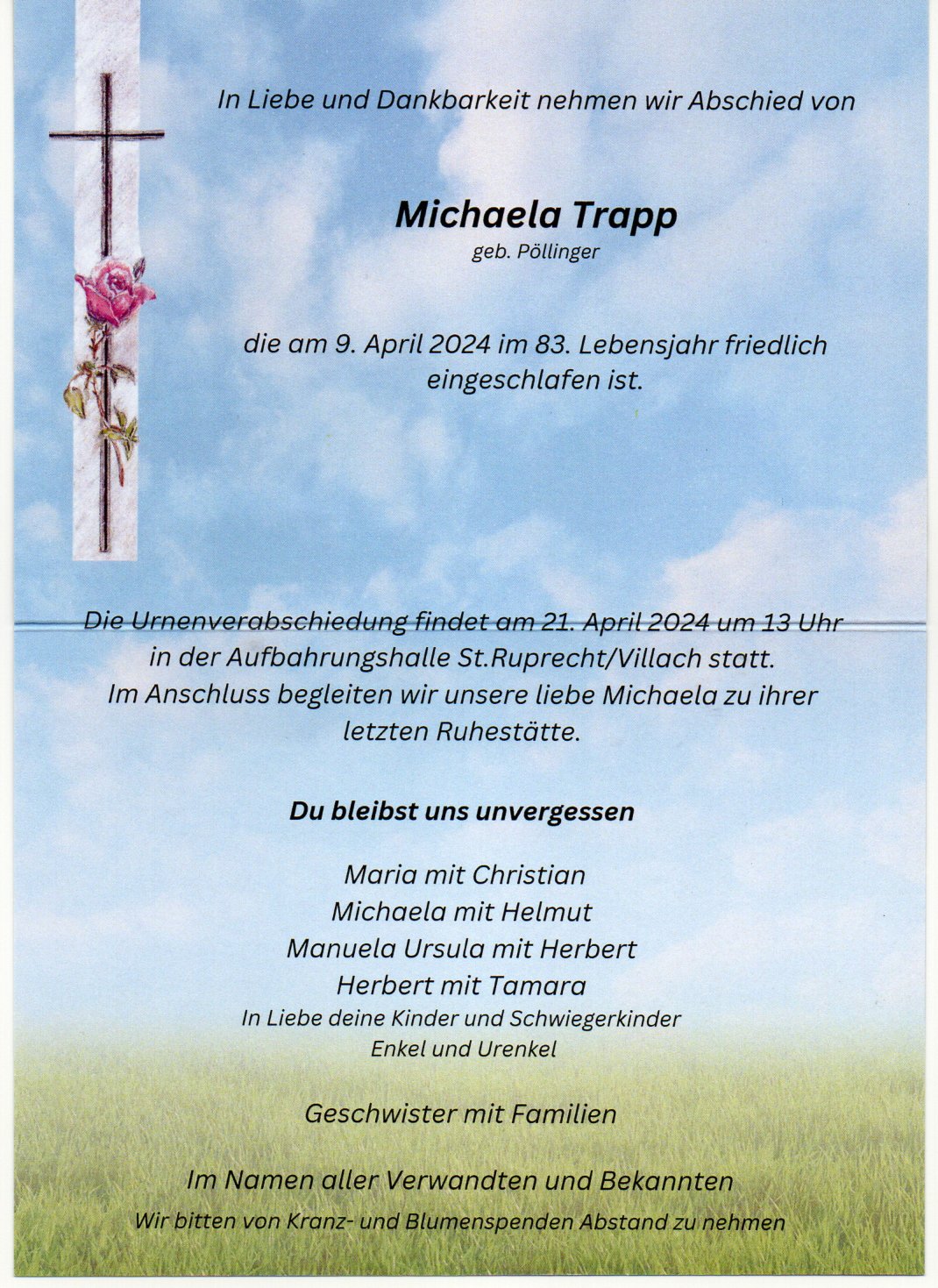 Traueranzeige von Michaela Trapp