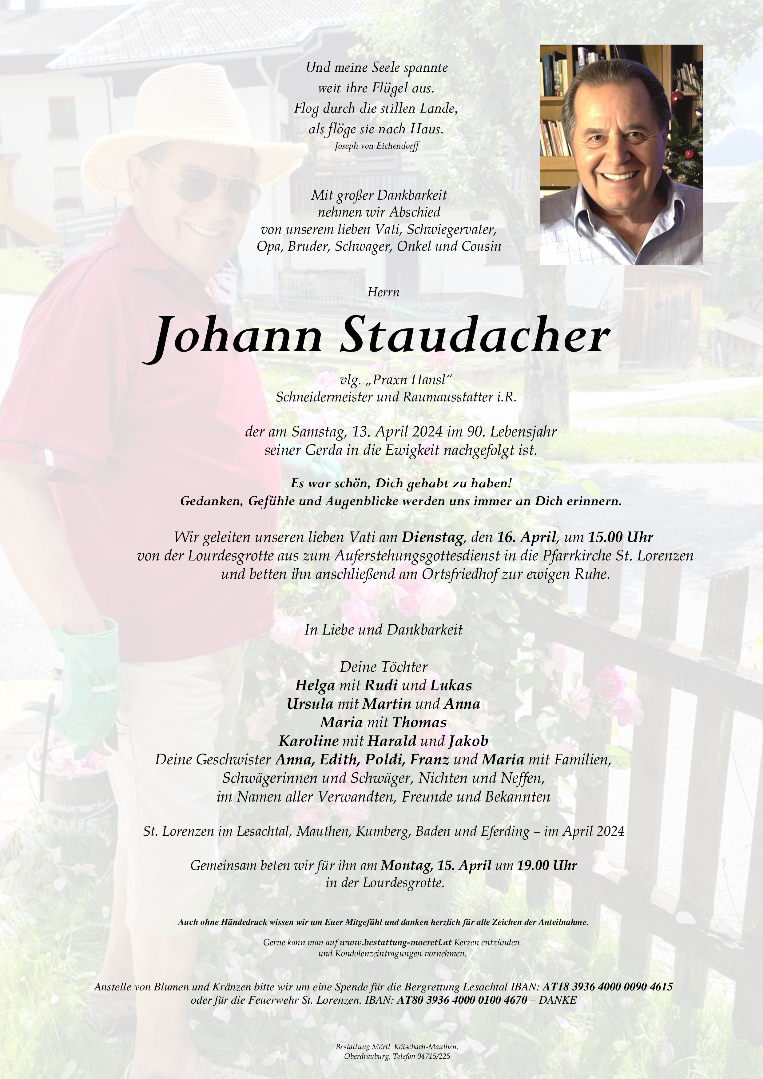 Traueranzeige von Johann Staudacher