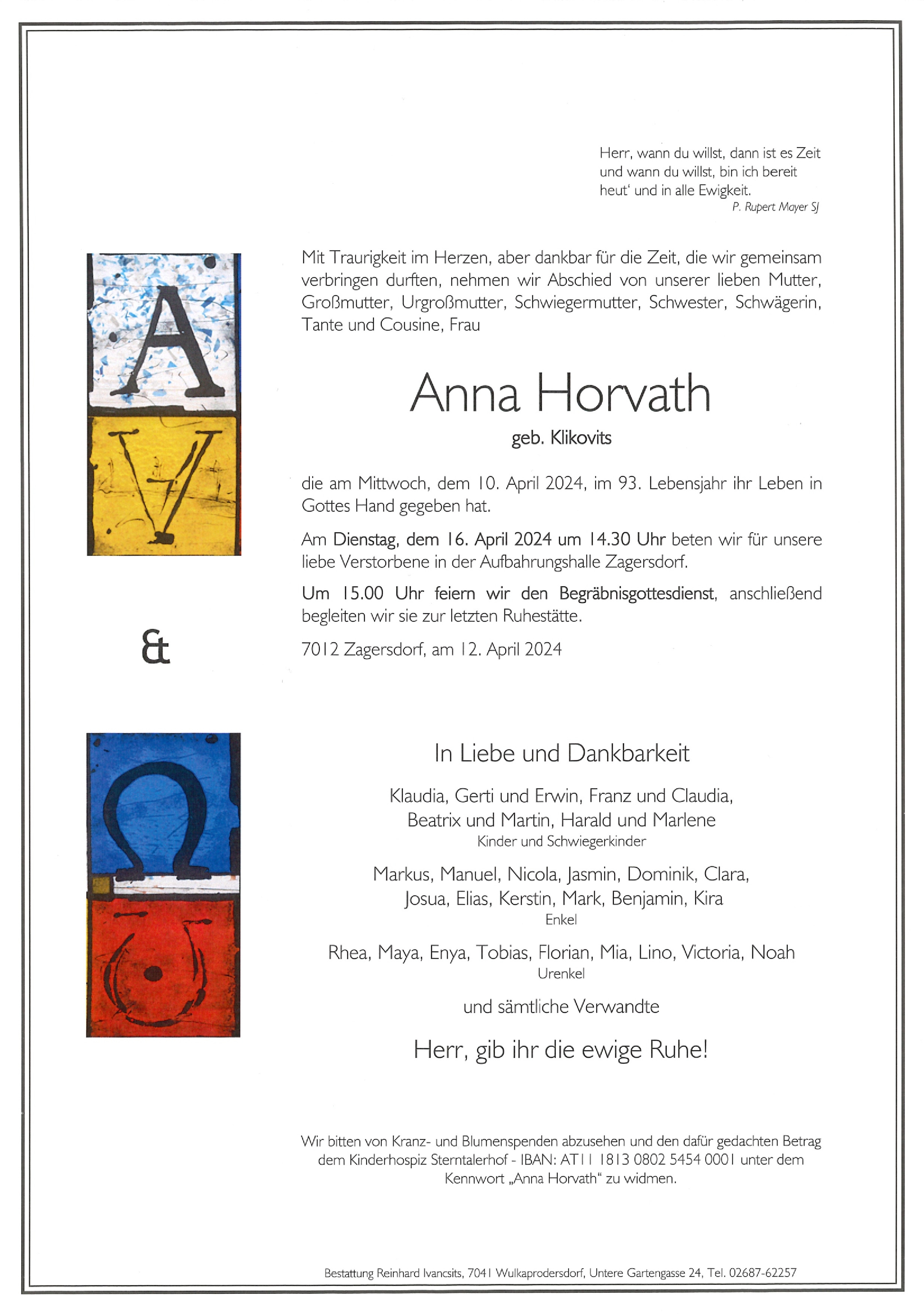 Traueranzeige von Anna Horvath