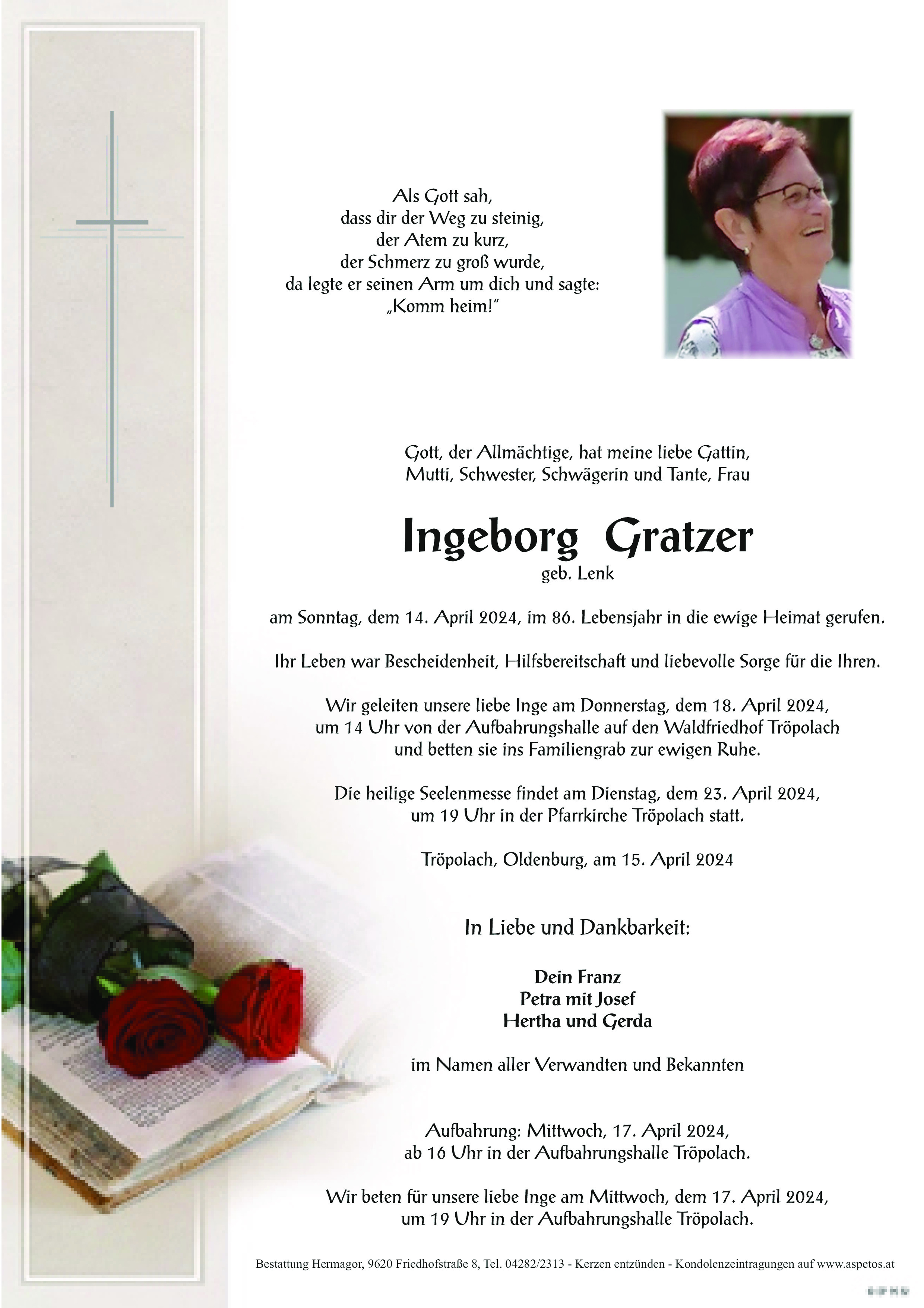 Traueranzeige von Ingeborg Gratzer