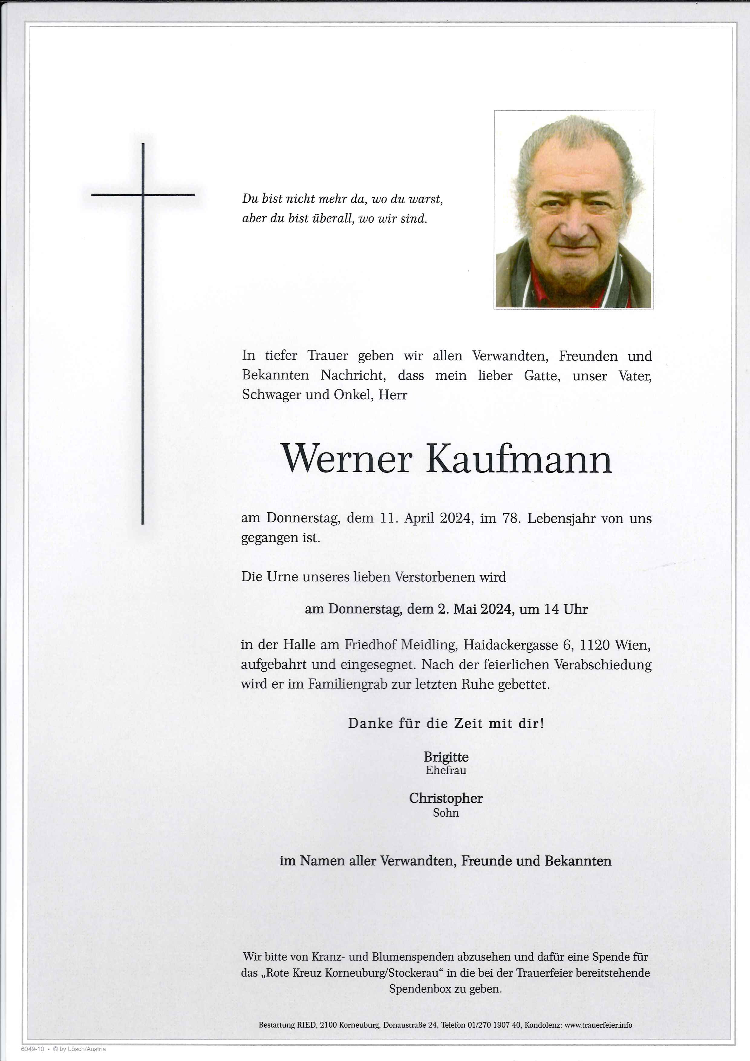 Traueranzeige von Werner Kaufmann