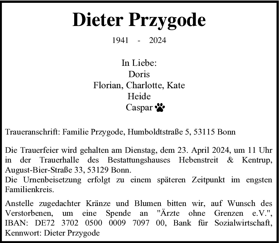 Traueranzeige von Dieter Przygode