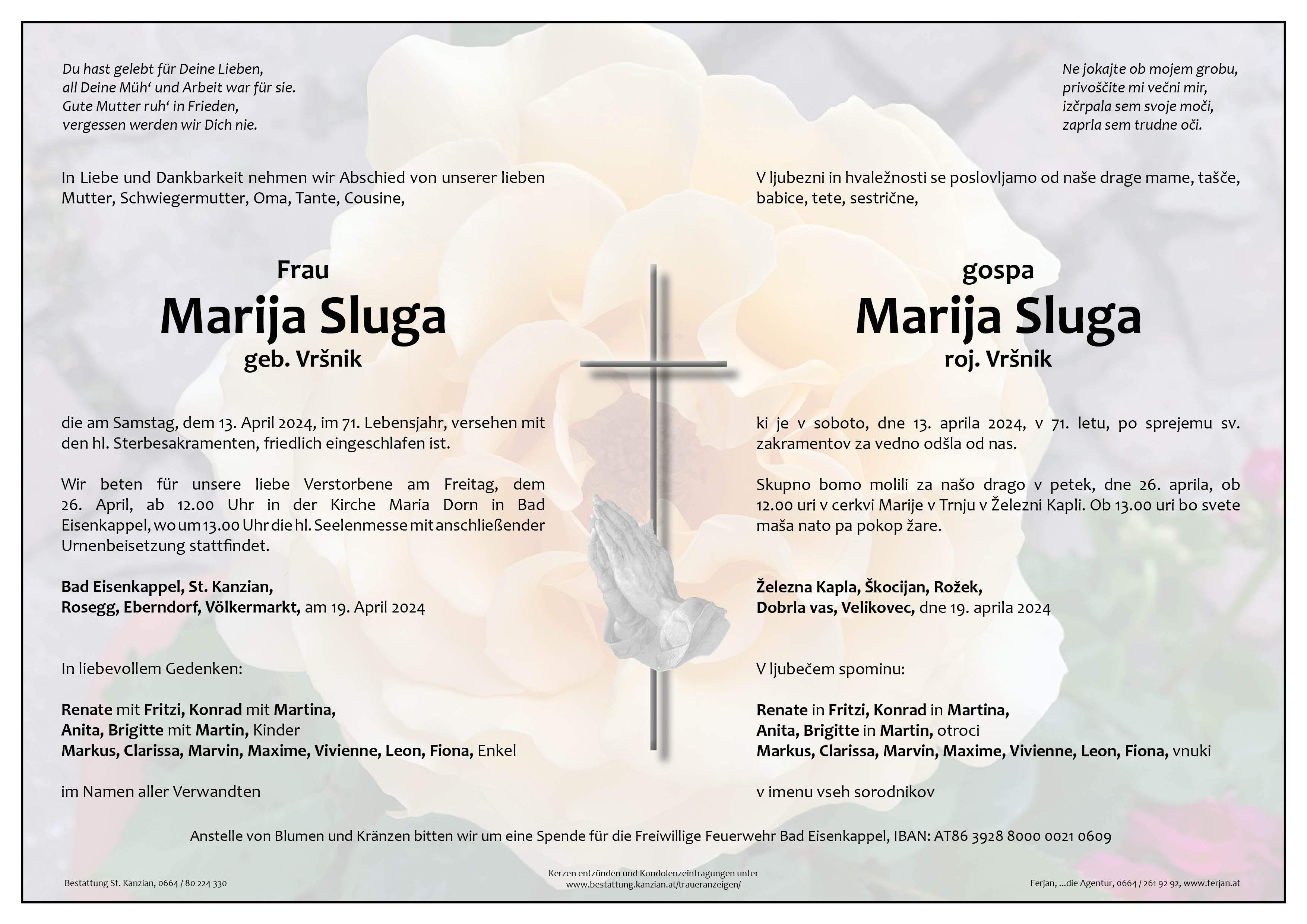 Traueranzeige von Marija Sluga