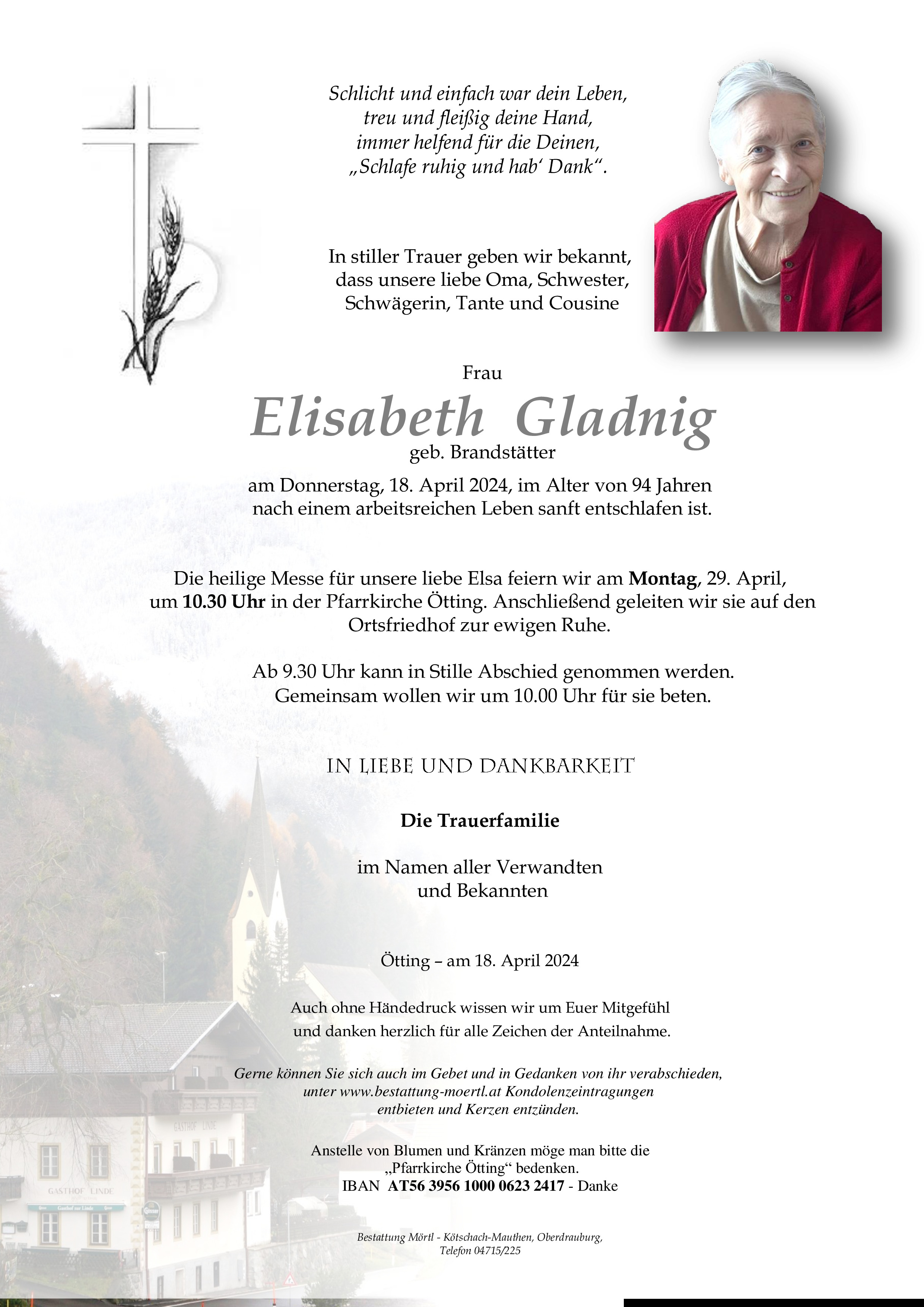 Traueranzeige von Elisabeth Gladnig