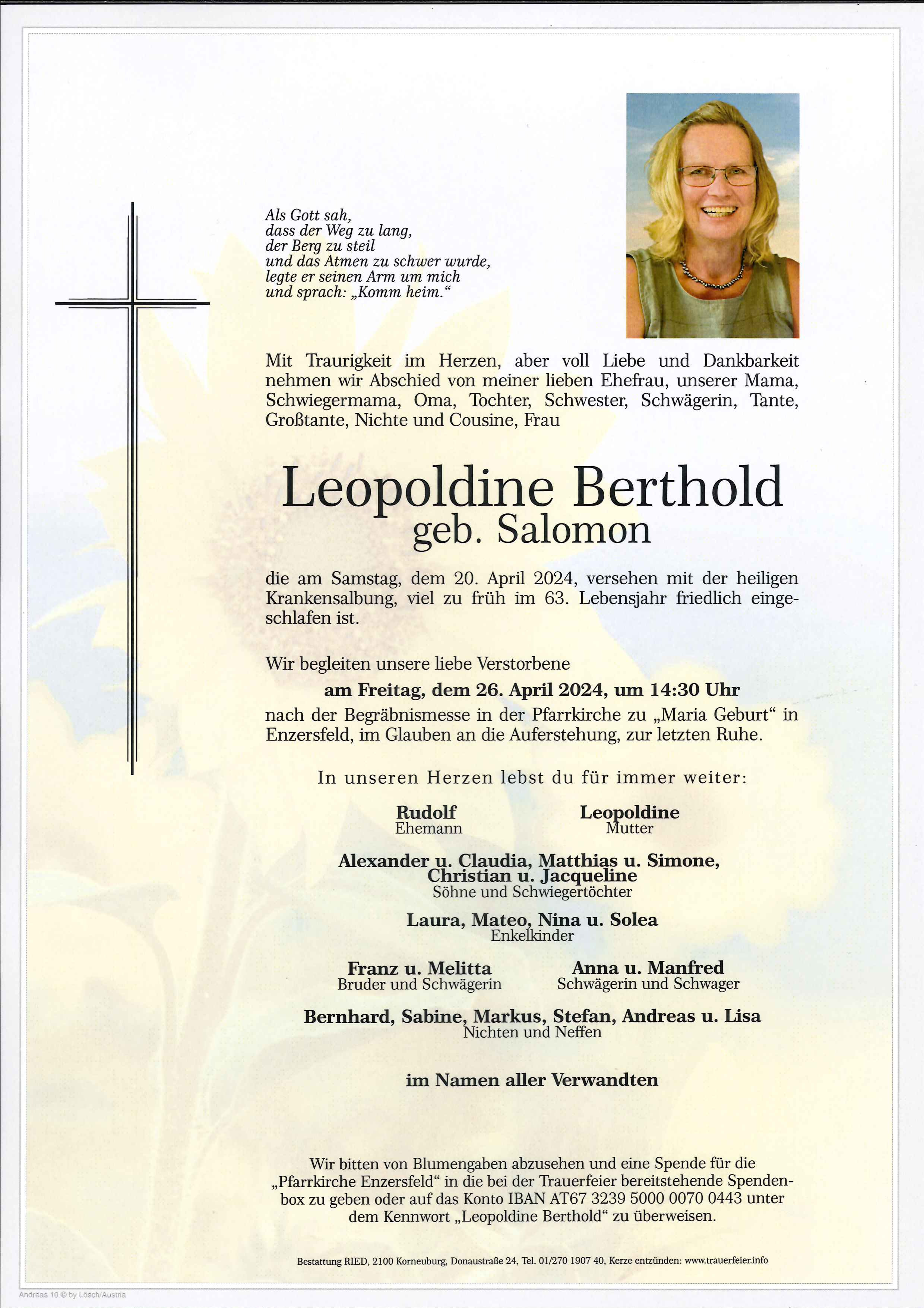 Traueranzeige von Leopoldine Berthold