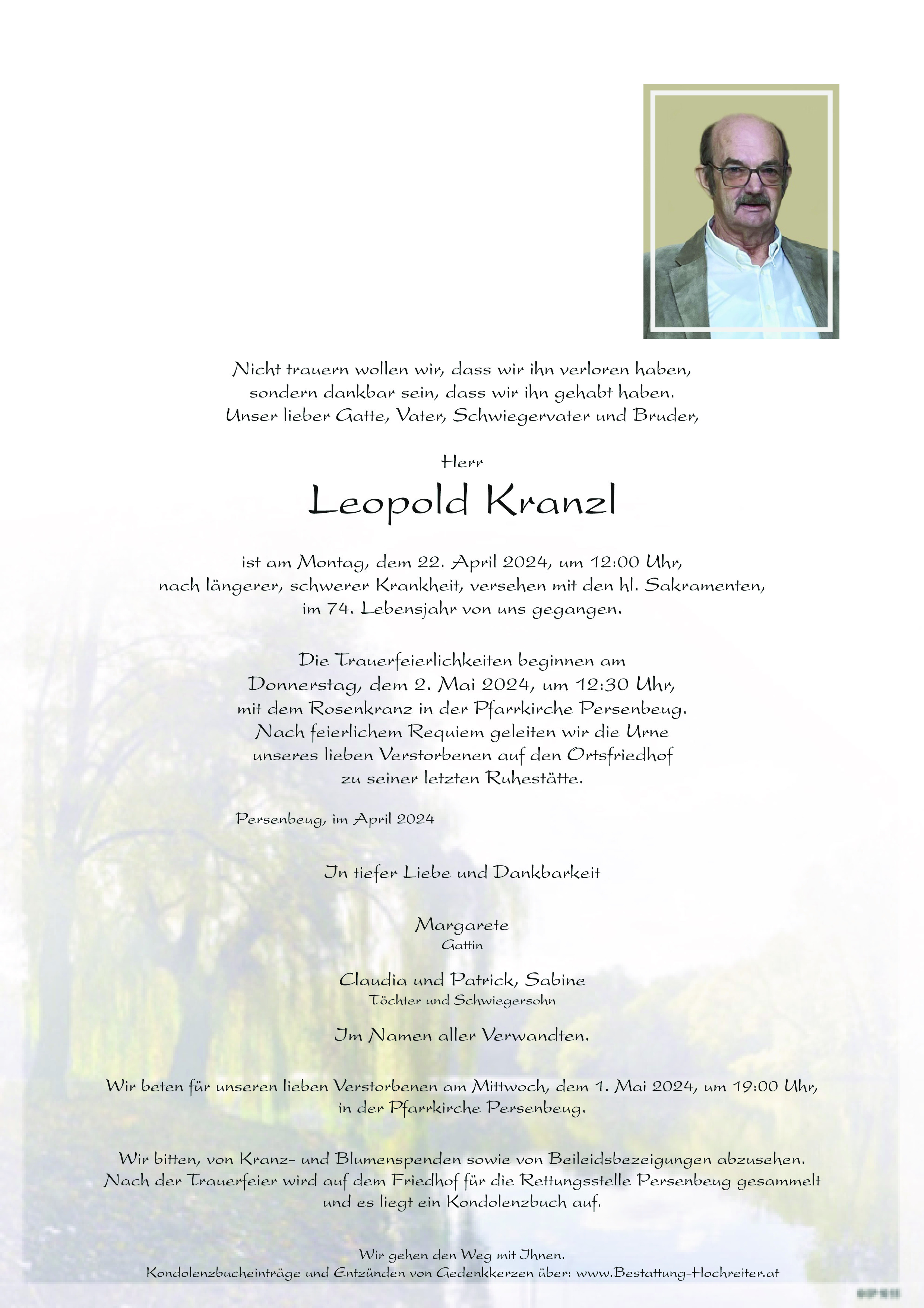 Traueranzeige von Leopold Kranzl