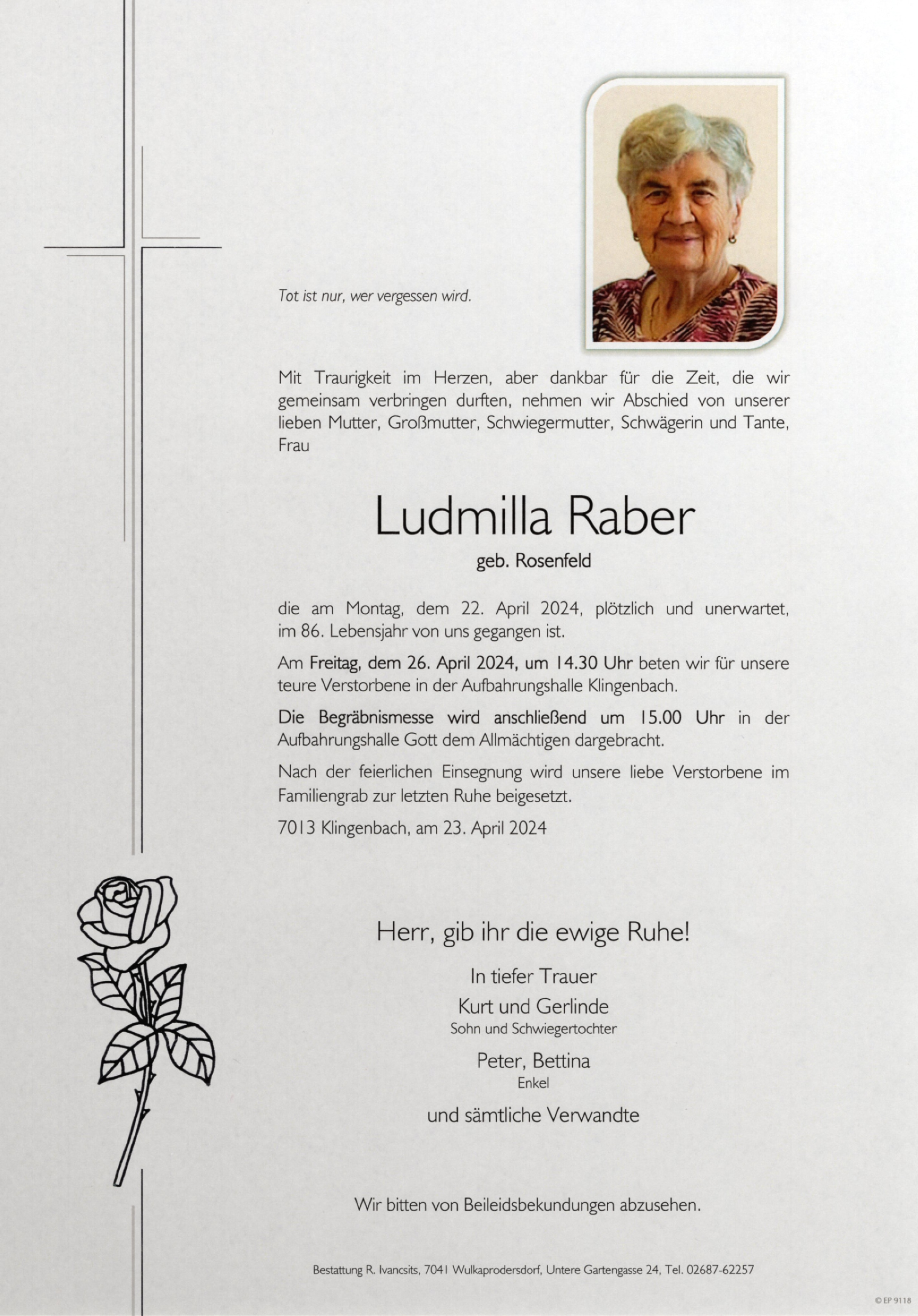 Traueranzeige von Ludmilla Raber
