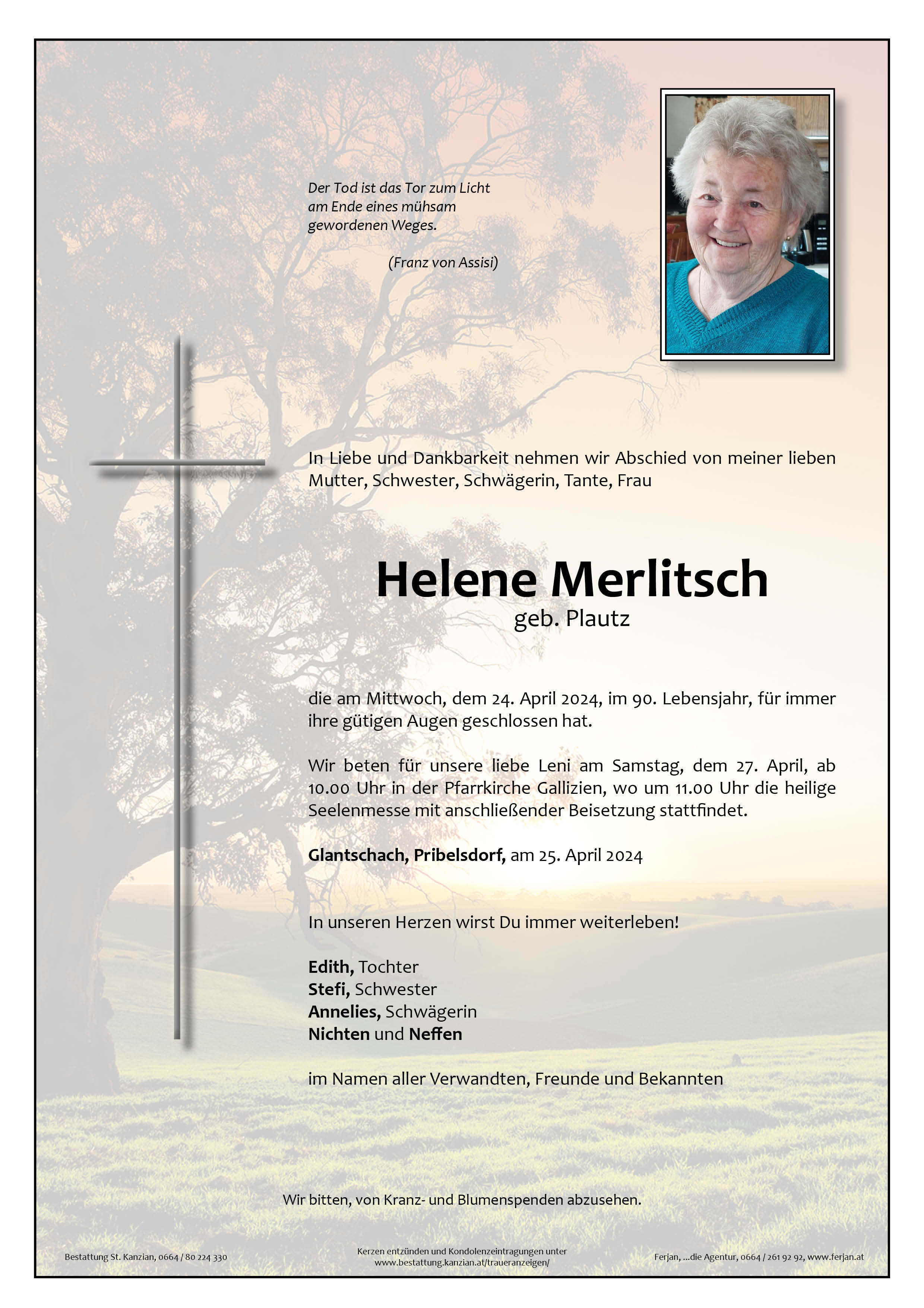 Traueranzeige von Helene Merlitsch
