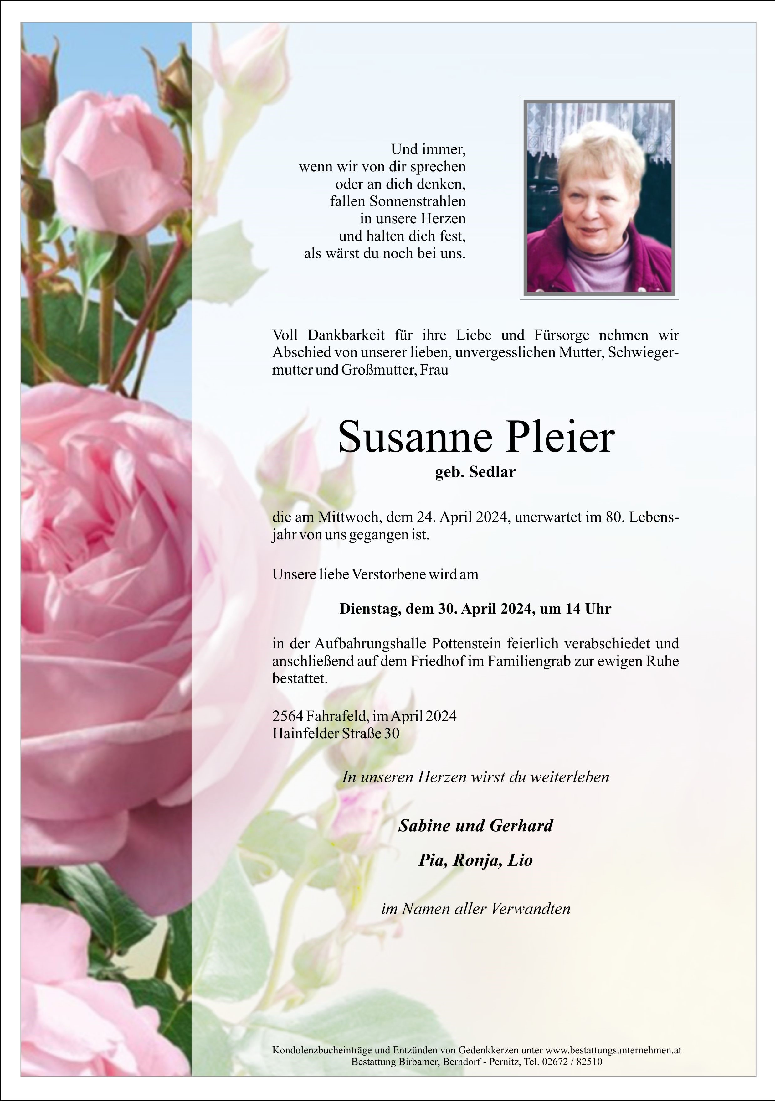Traueranzeige von Susanne Pleier