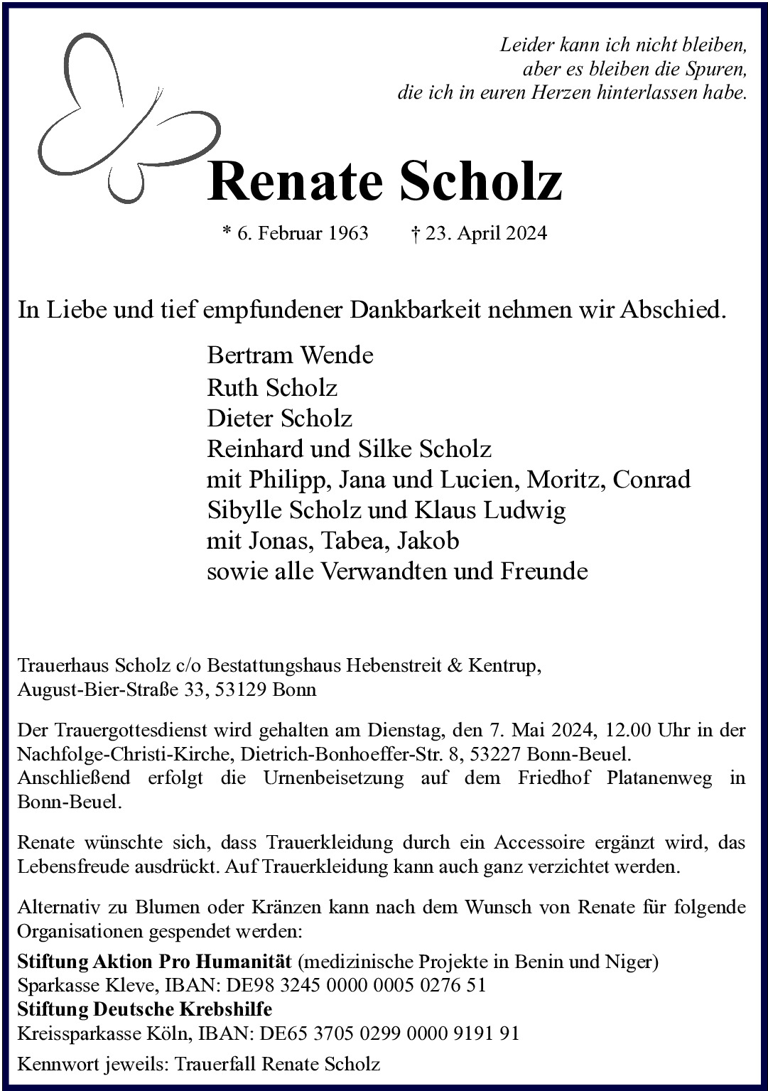 Traueranzeige von Renate Scholz
