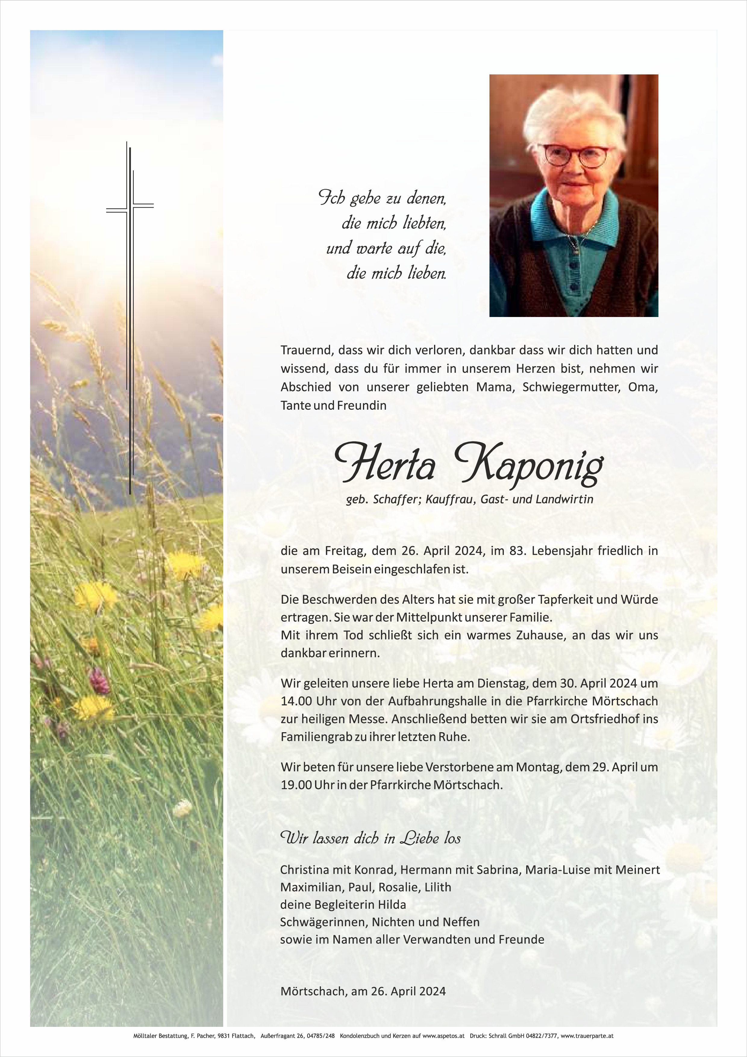 Traueranzeige von Herta Kaponig