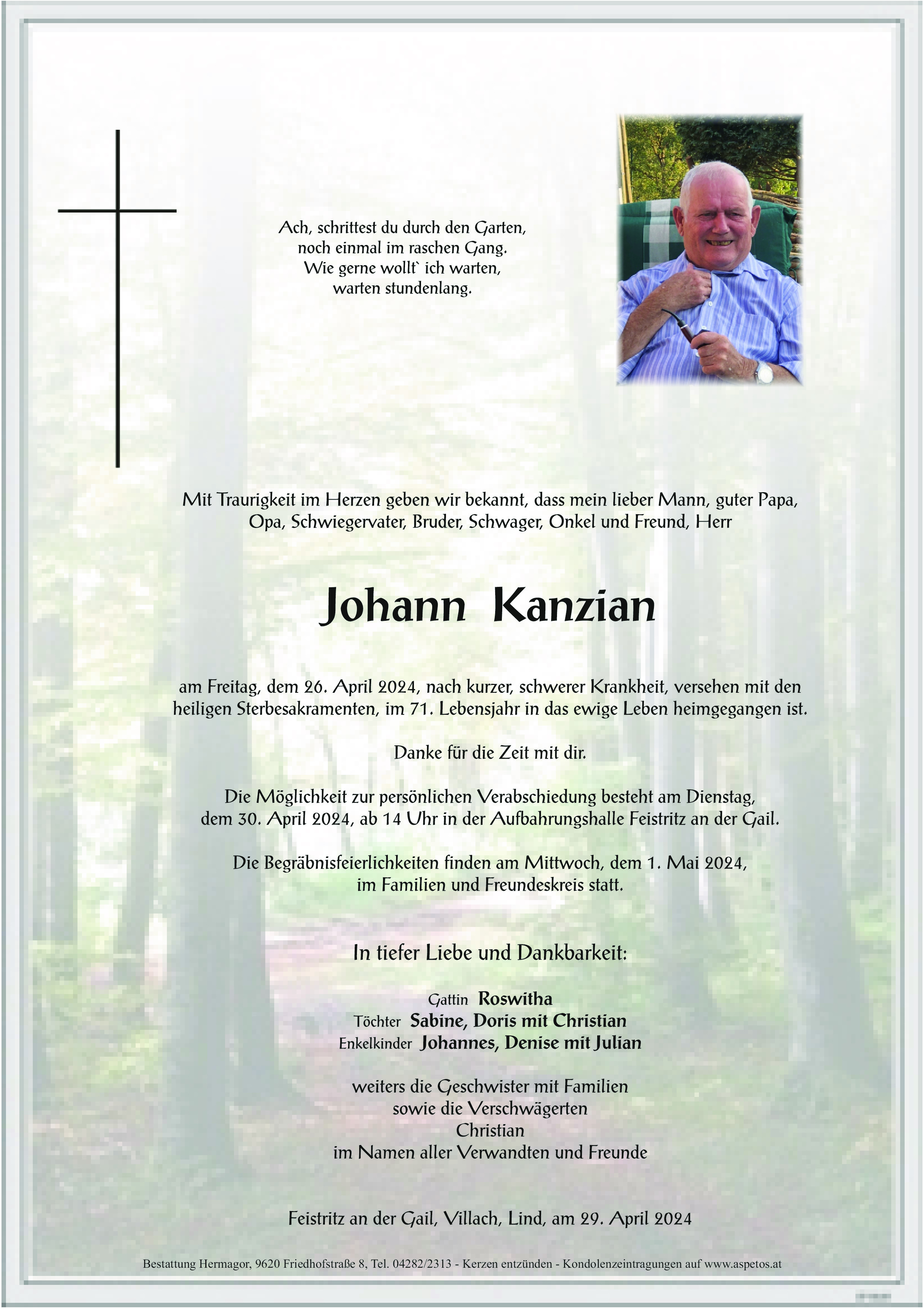 Traueranzeige von Johann Kanzian
