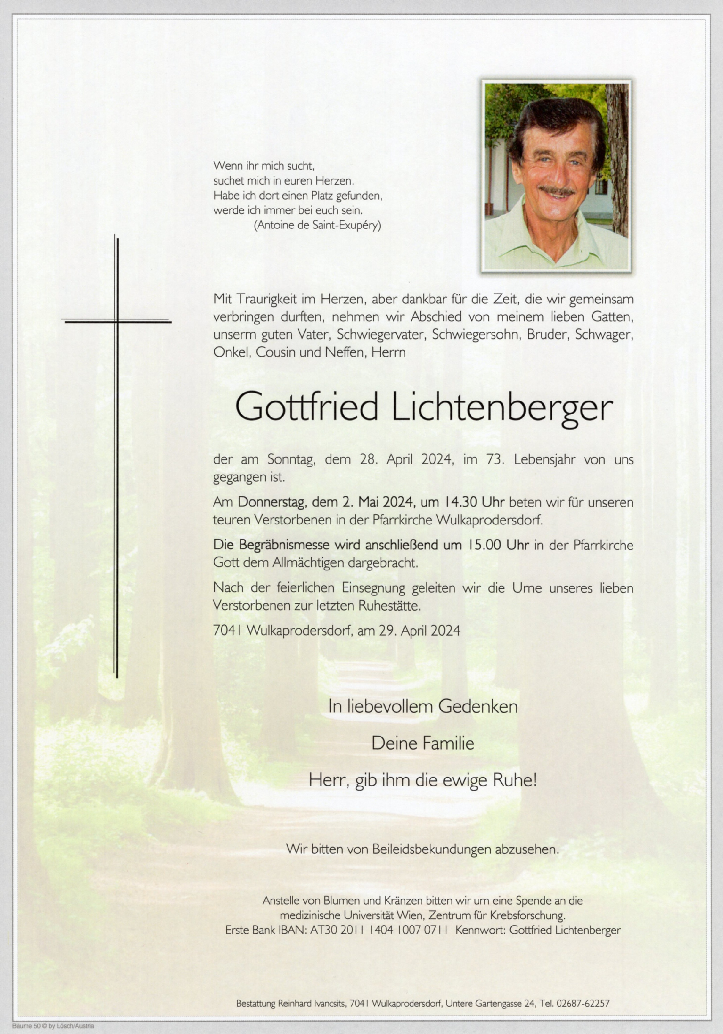 Traueranzeige von Gottfried Lichtenberger