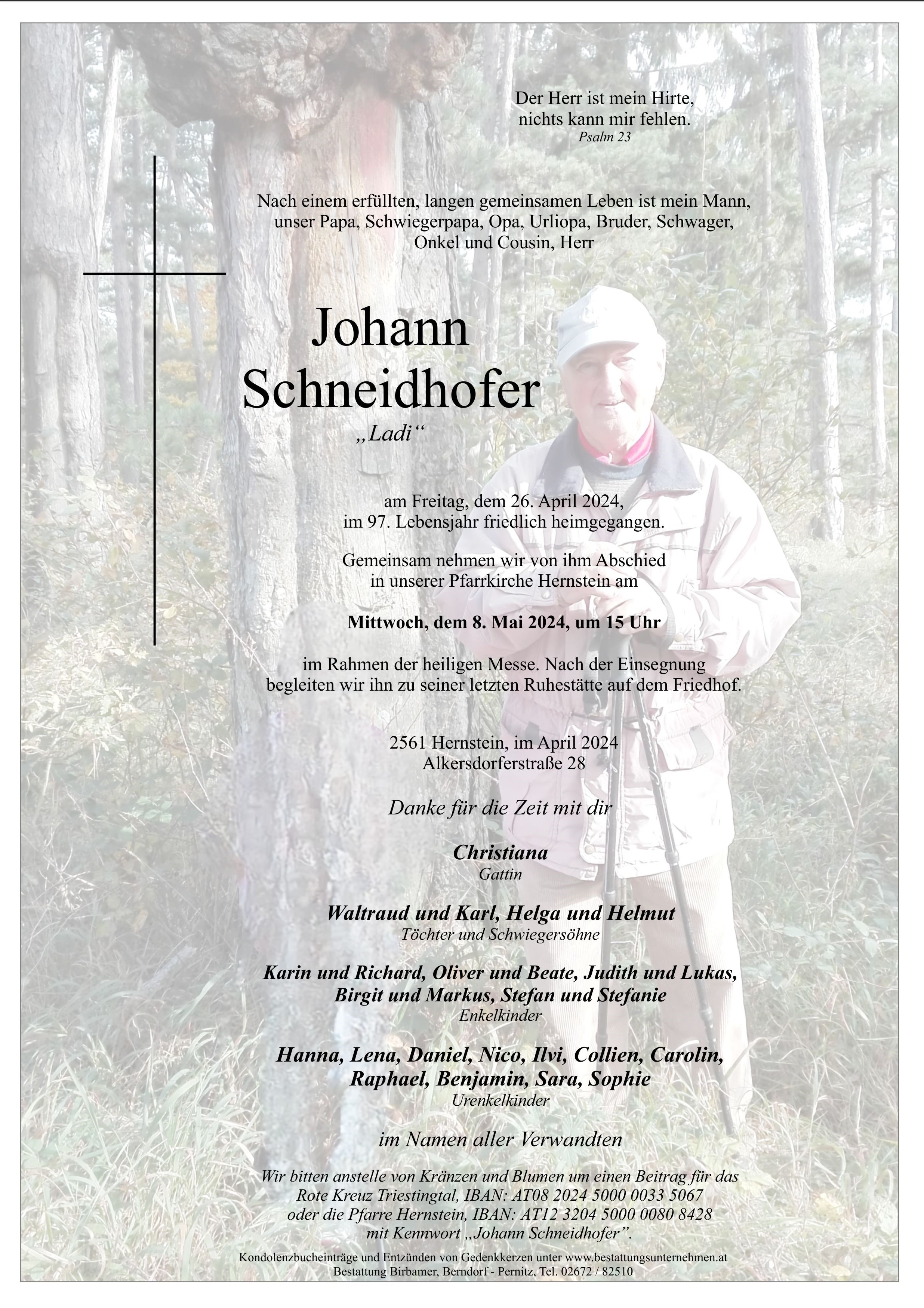 Traueranzeige von Johann Schneidhofer