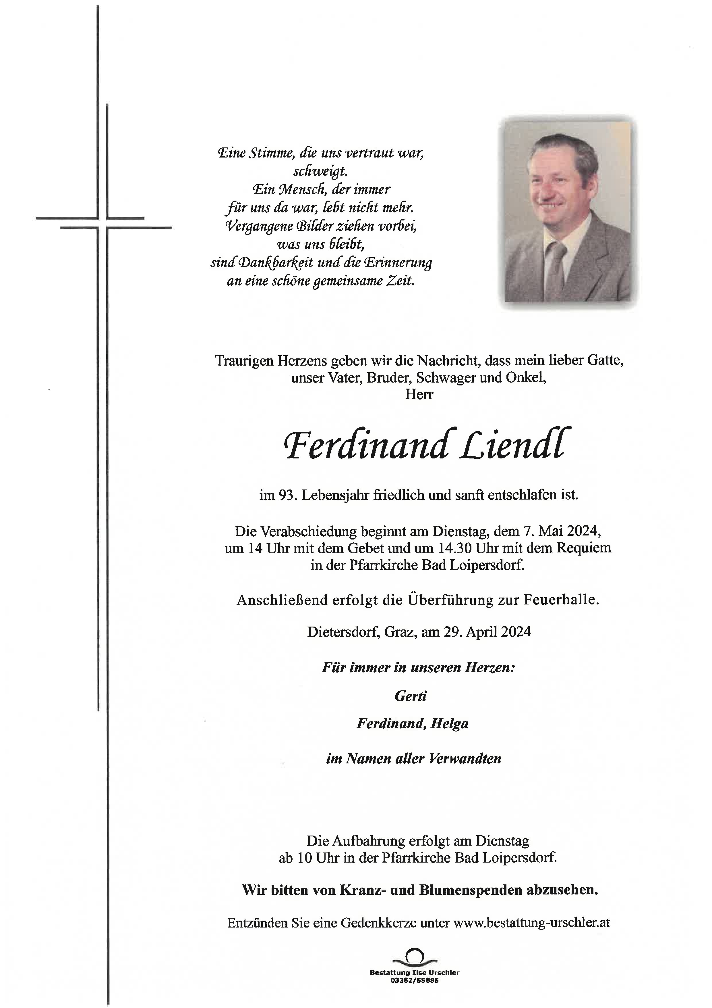 Traueranzeige von Ferdinand Liendl