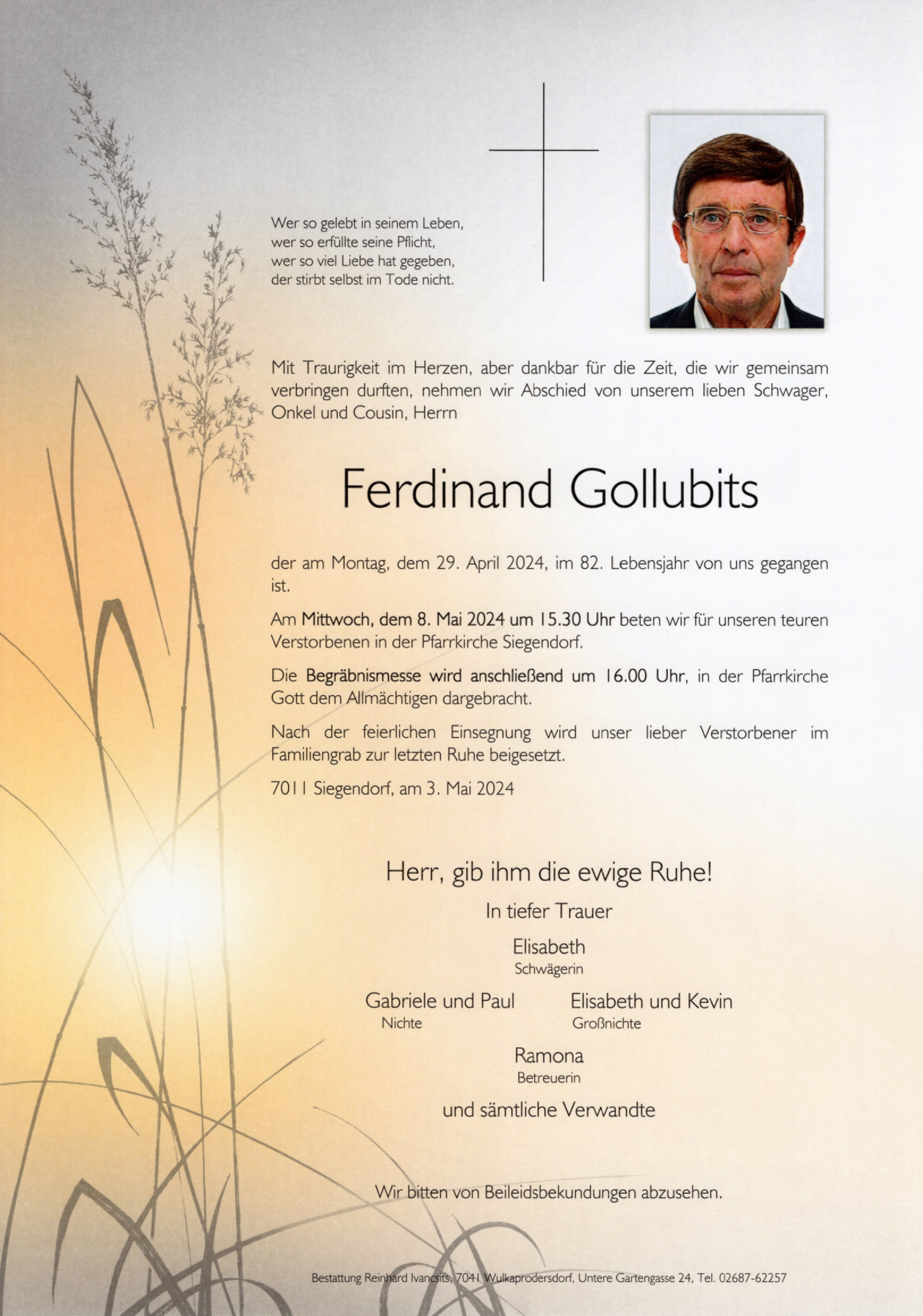 Traueranzeige von Ferdinand Gollubits